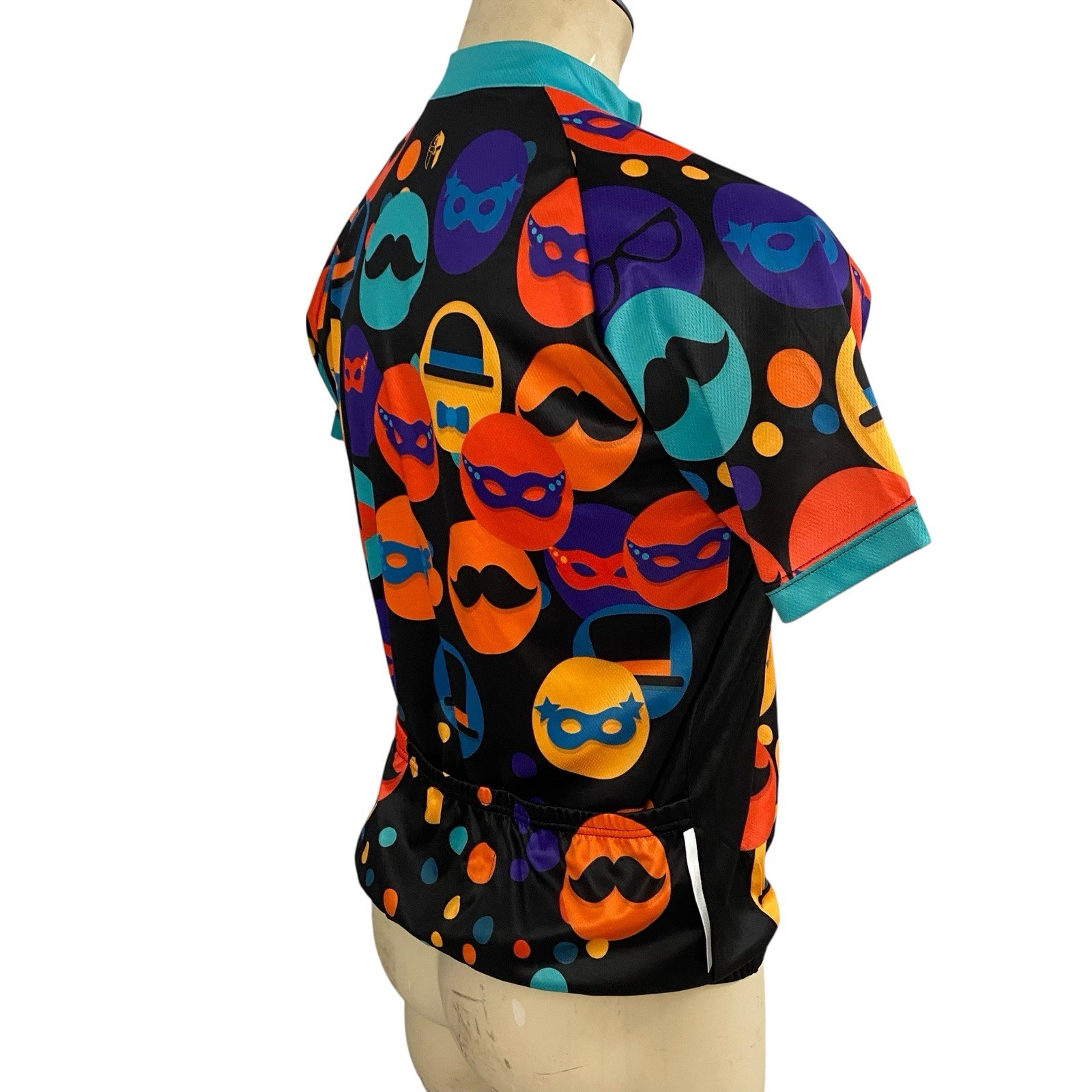 Ilpaladino Cycling Jersey Womens XL Mustache Hat Full Zip Pockets Short Sleeve