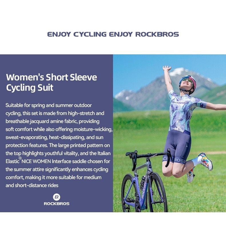 ROCKBROS Cycling Jersey Set Women’s Short Sleeve Sun Protection Bike Bib Shorts