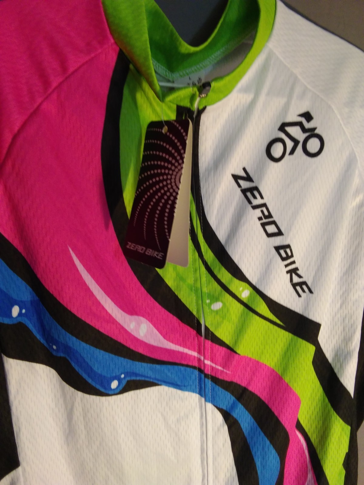 ZERO BIKE Cycling Jersey Top Women’s L Multicolor Short Sleeve Full Zipper