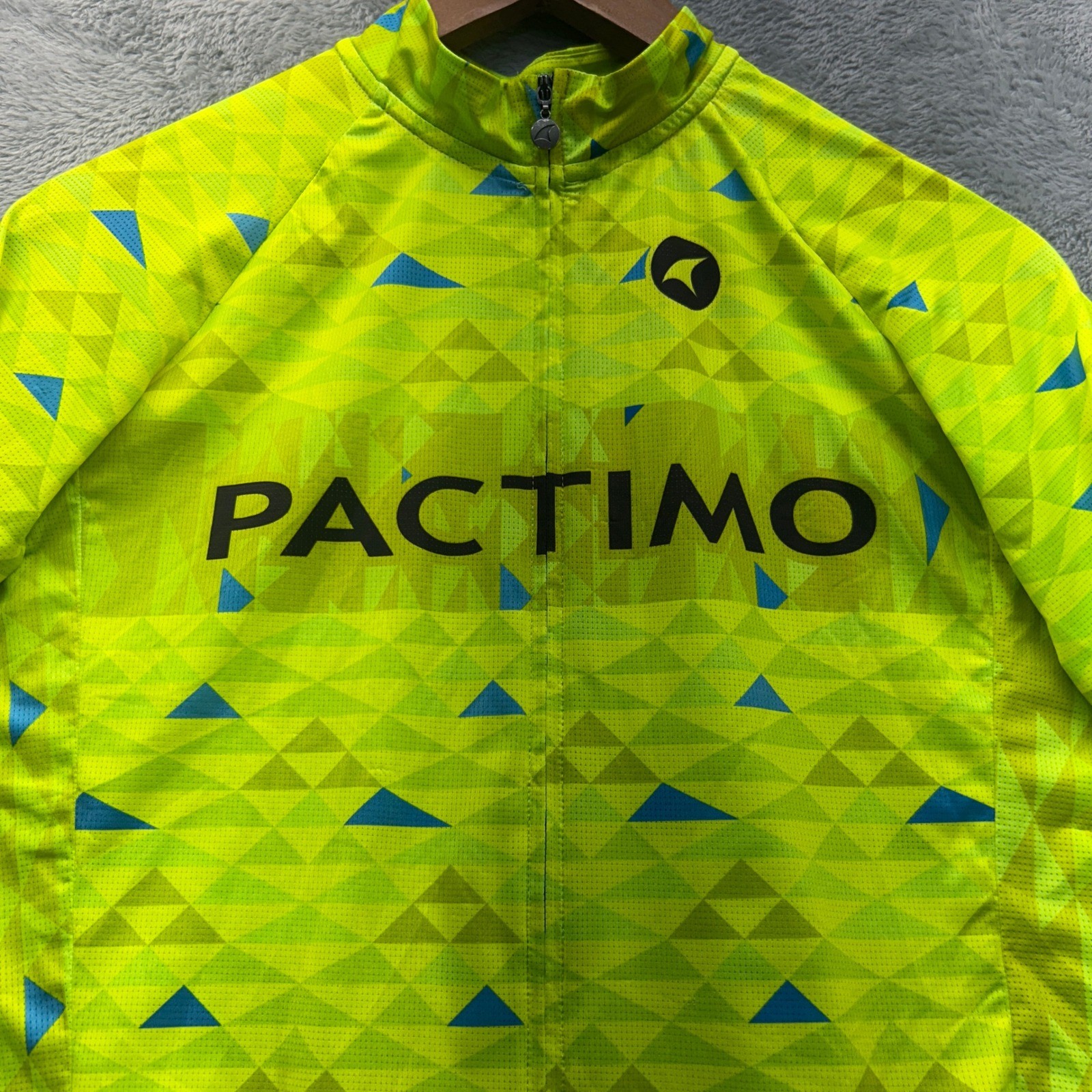 Pactimo Mens Cycling Jersey Medium Neon Yellow Green Geometric Short Sleeve Zip