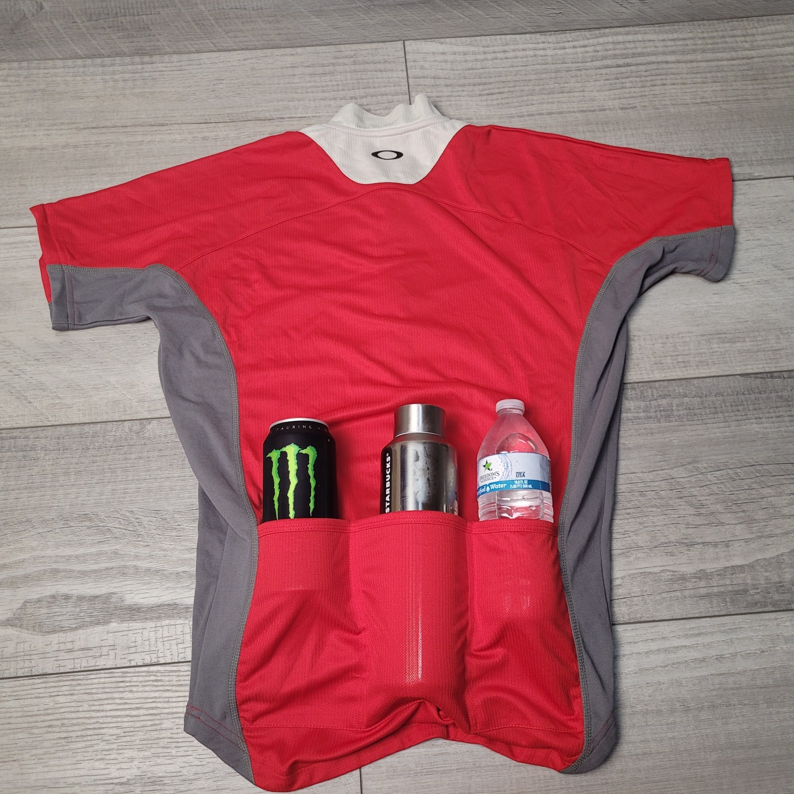 🚴Oakley Cycling Jersey Adult Medium Red Gray 1/4 Zip Short Sleeve🚴