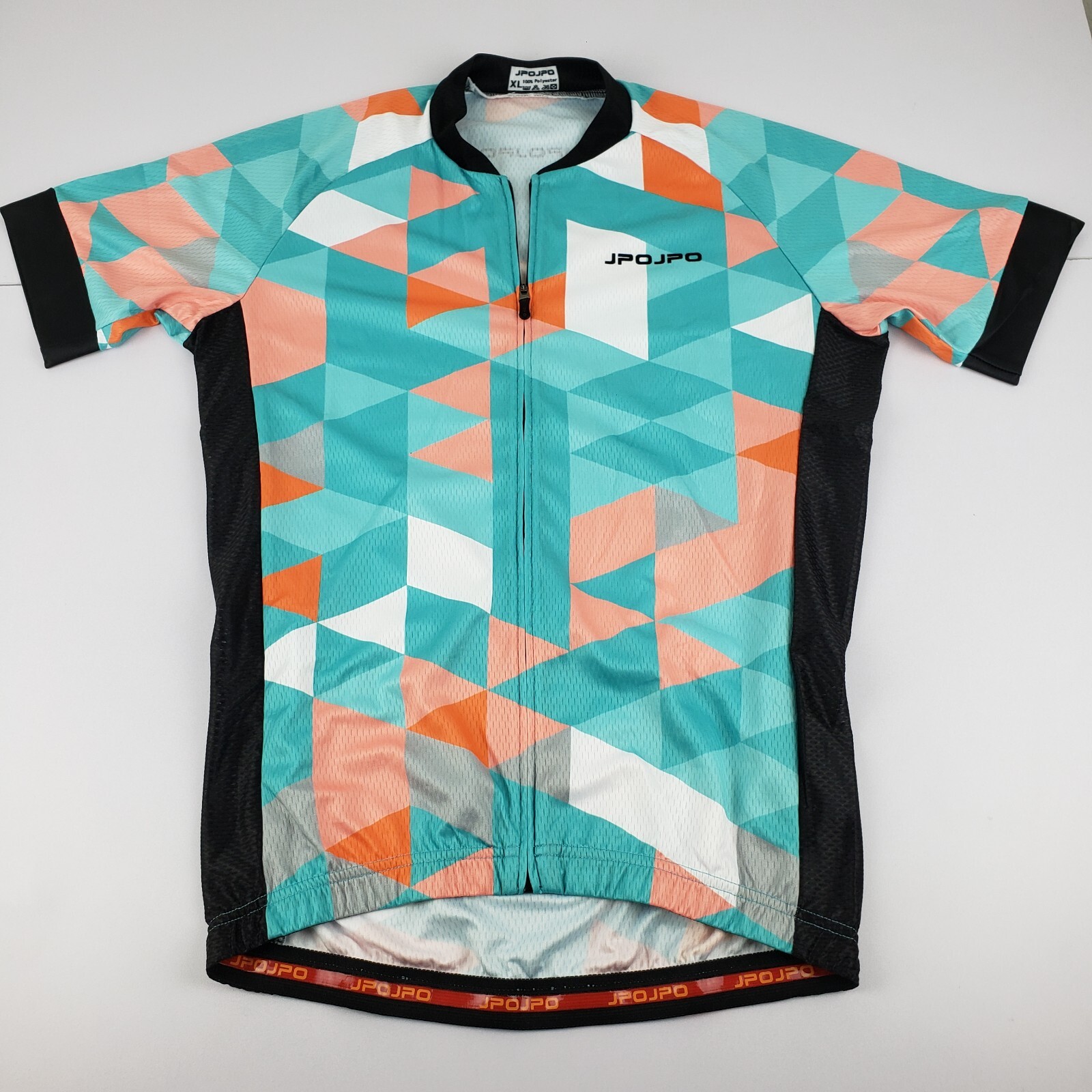 JPOJPO Cycling Jersey Womens Size XL Teal Colorful Block Full Zip Stretch Jersey