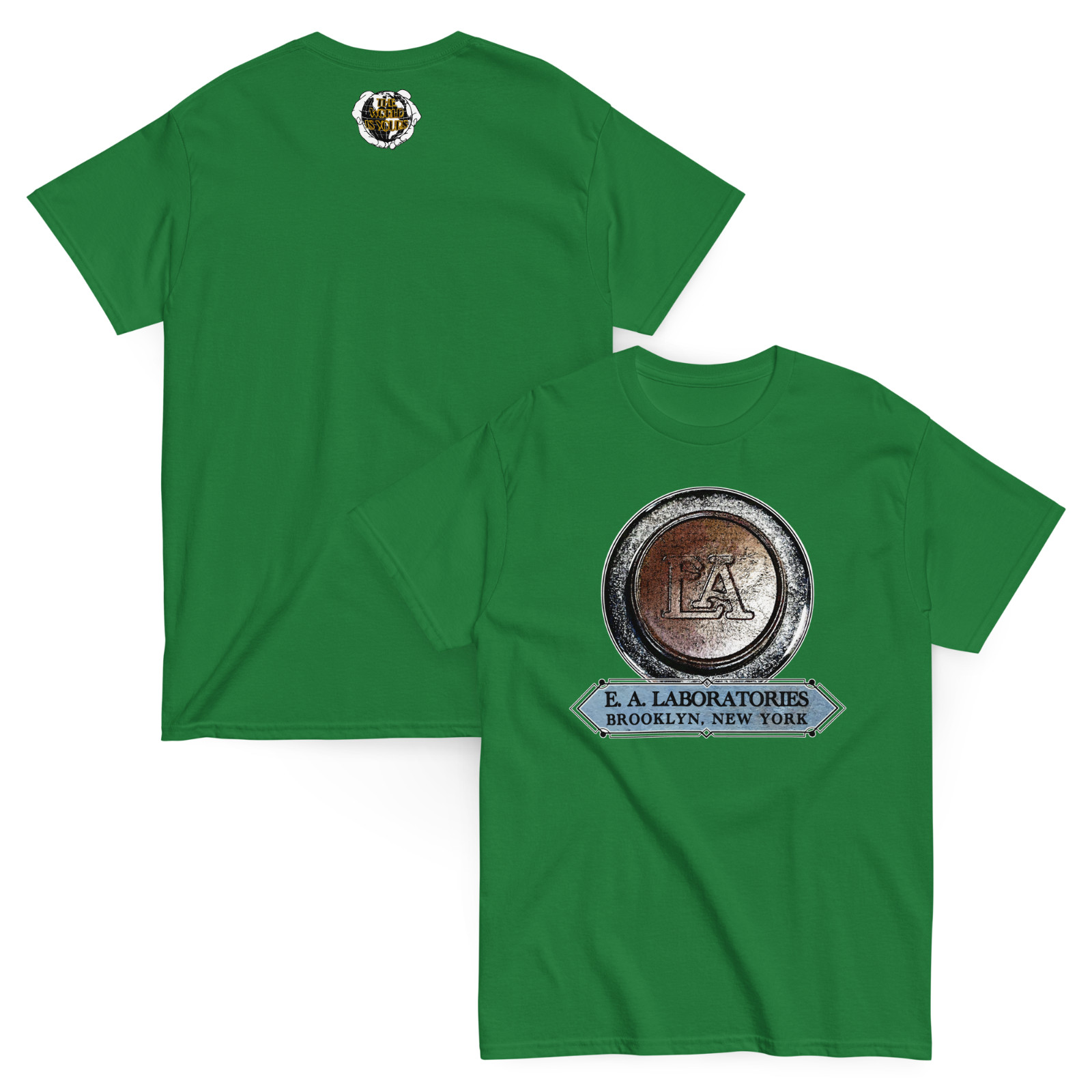 E.A. LABORATORIES Art-Deco t-shirt (S-5XL) – prewar bicycle horn, EA Labs, light