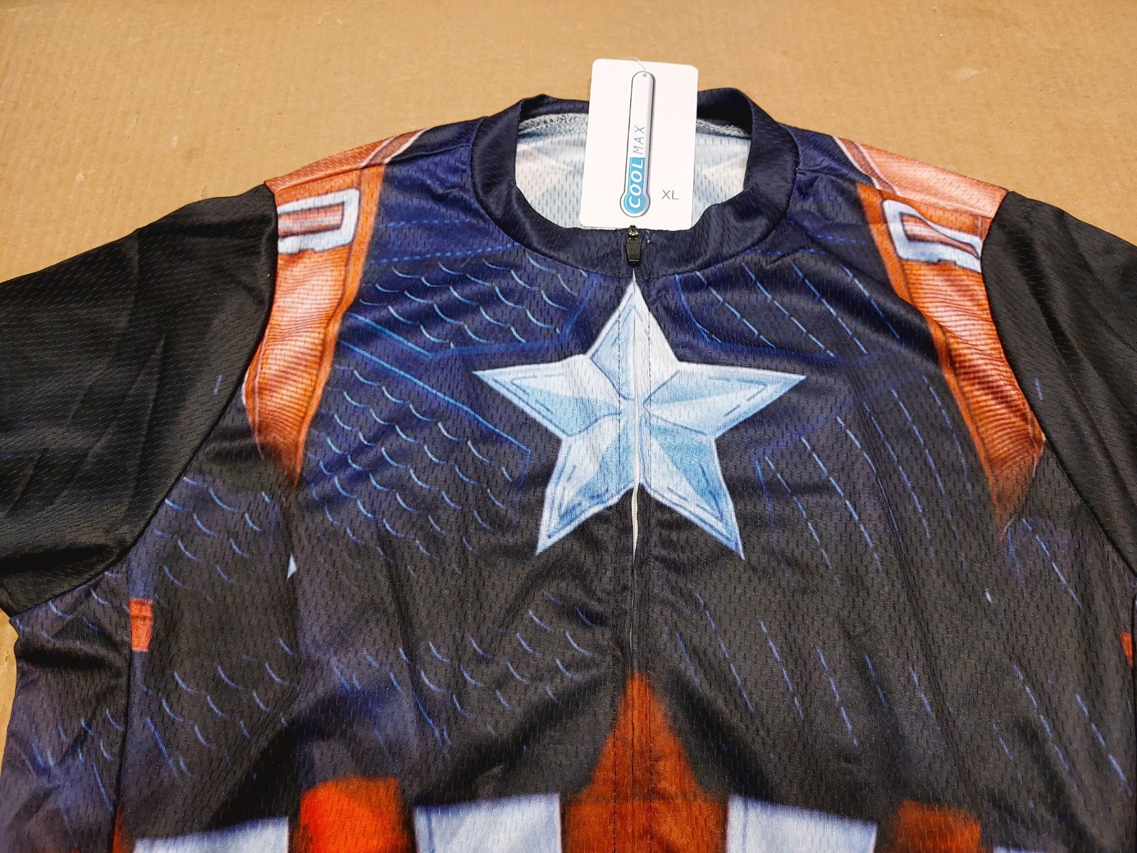 NWT Men’s 20″ Chest Captain America MCU Movie Costume Cycling Bike Jersey Shirt