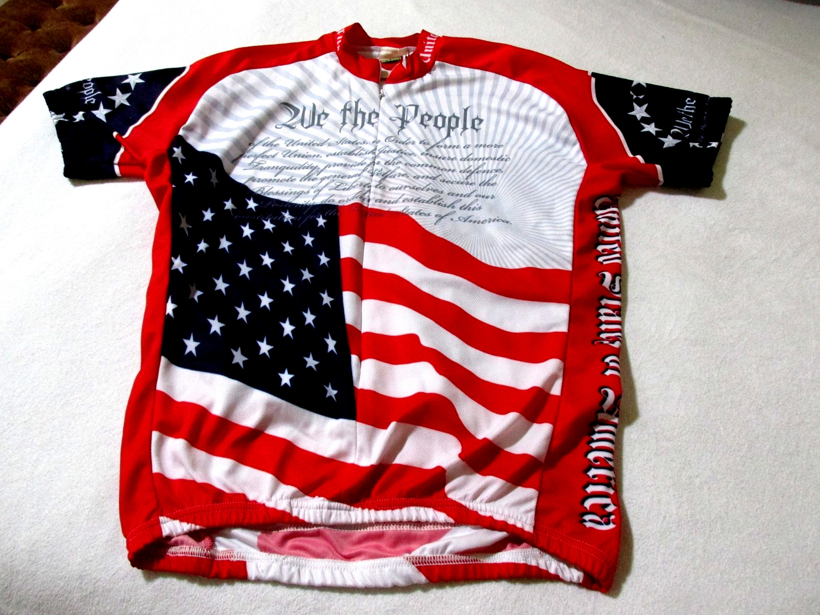 WORLD JERSEYS American Flag WE THE PEOPLE Short Sleeve Cycling Jersey sz L