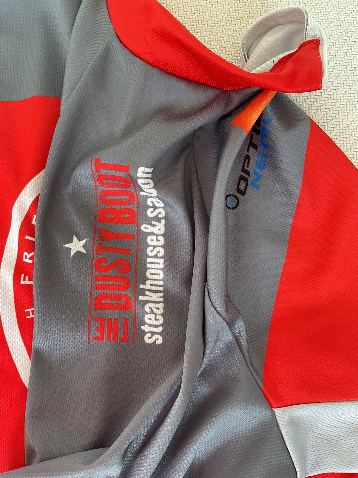 mens peak 1 Large Red Gray Short Sleeve Quarter Zip Cycling Jersey Vail Colorado