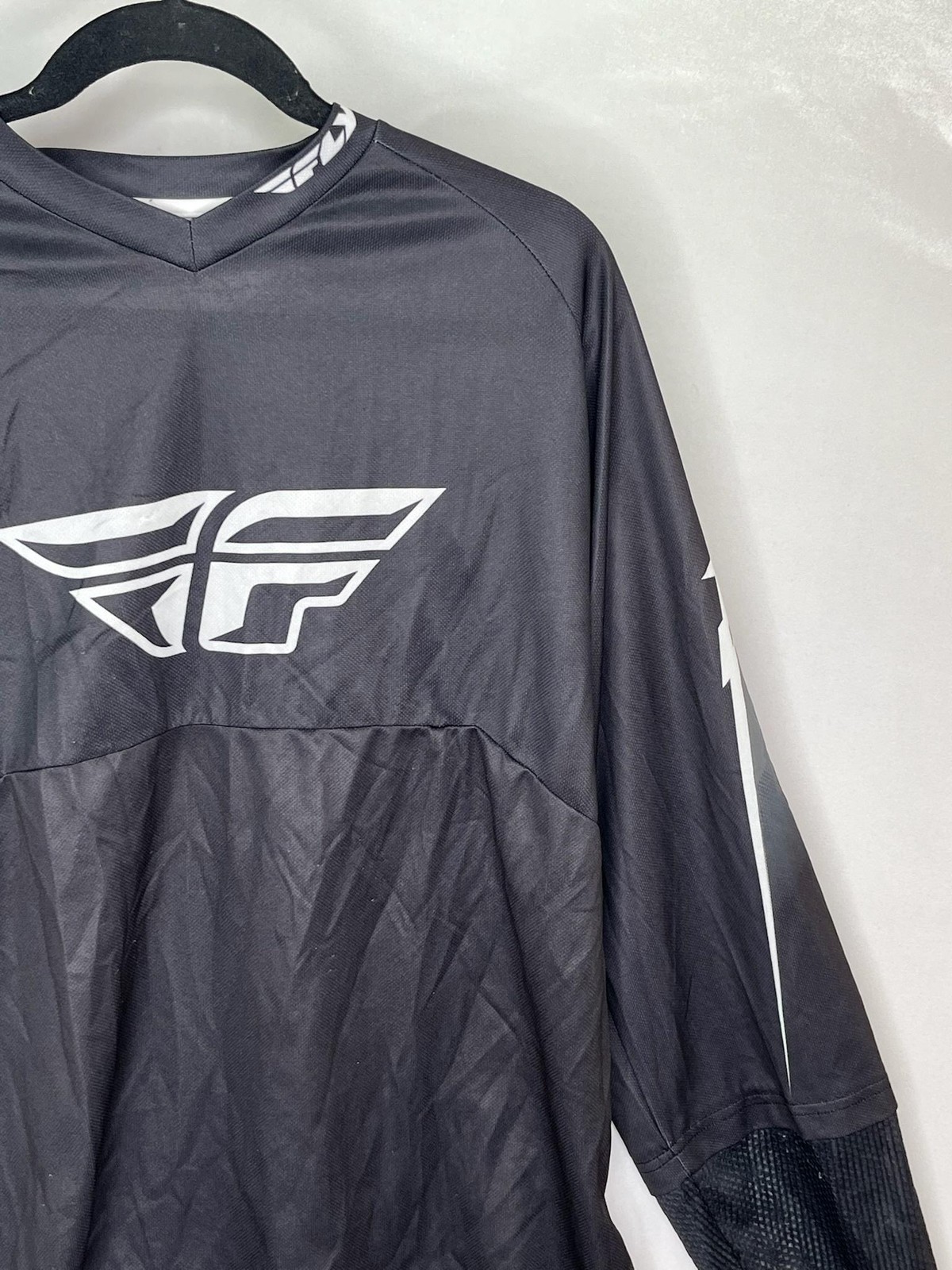 Fly Racing Cycling Jersey Shirt XL Black Long Sleeve Mens Mesh V-Neck Quick Dry
