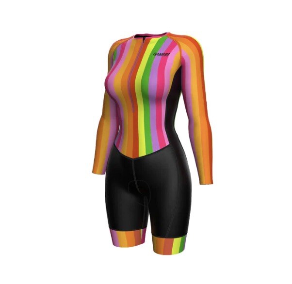 NEW Zimco Elite Women Compression Cycling Suit rainbow/black stripes sz. L