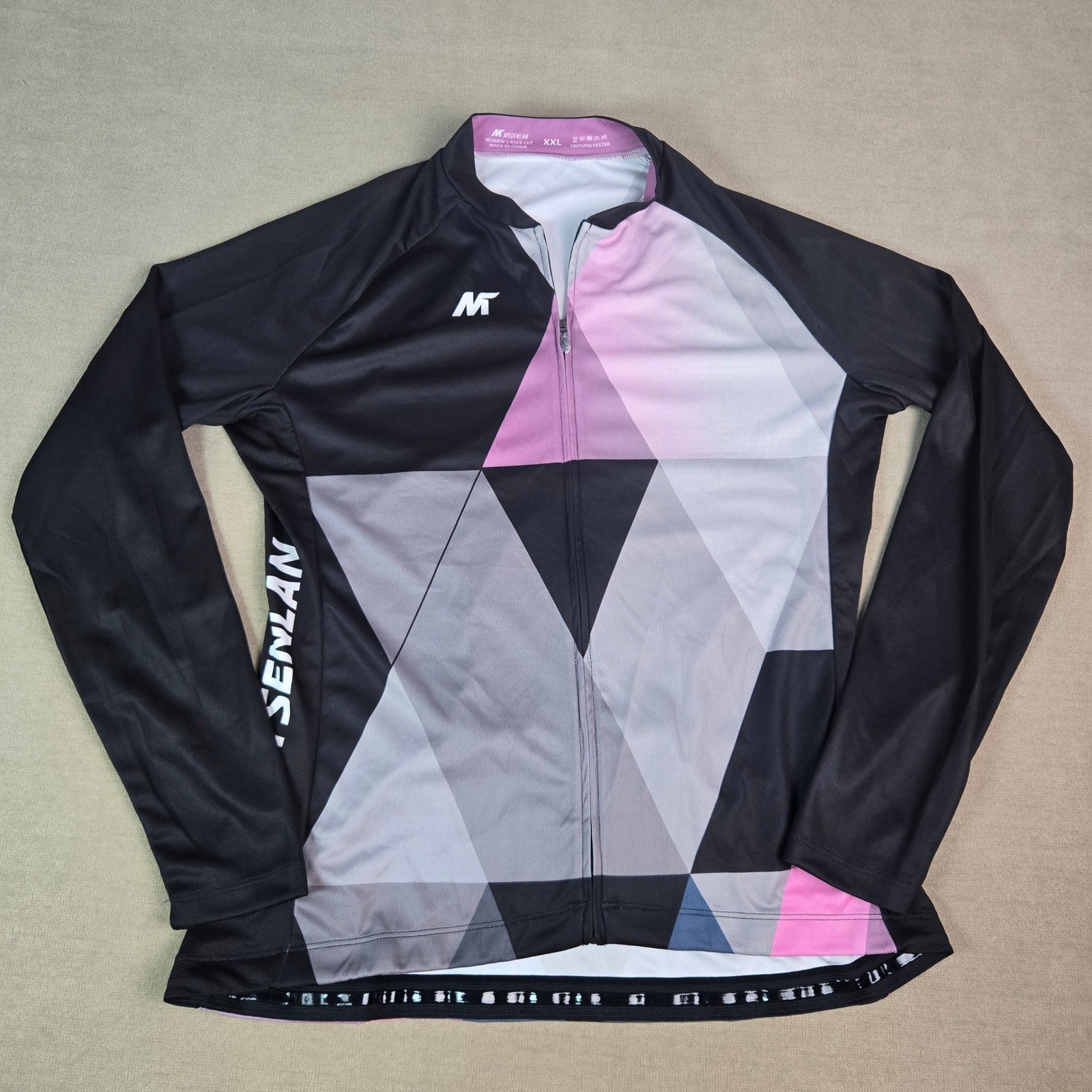 MYSENLAN Women’s Cycling Jersey Full zip Race Cut XXL Geometric Pink Gray Black