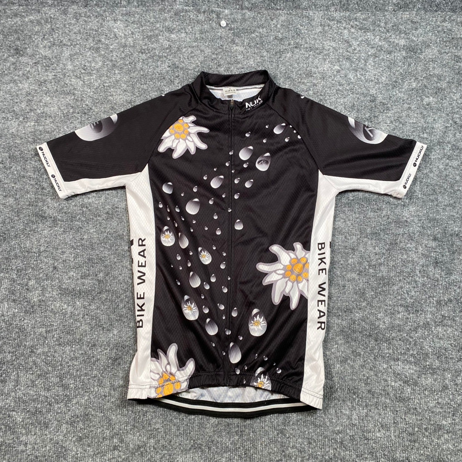 Nuckily Womens Cycling Jersey Black White Edelweiss Floral Short Sleeve Size M