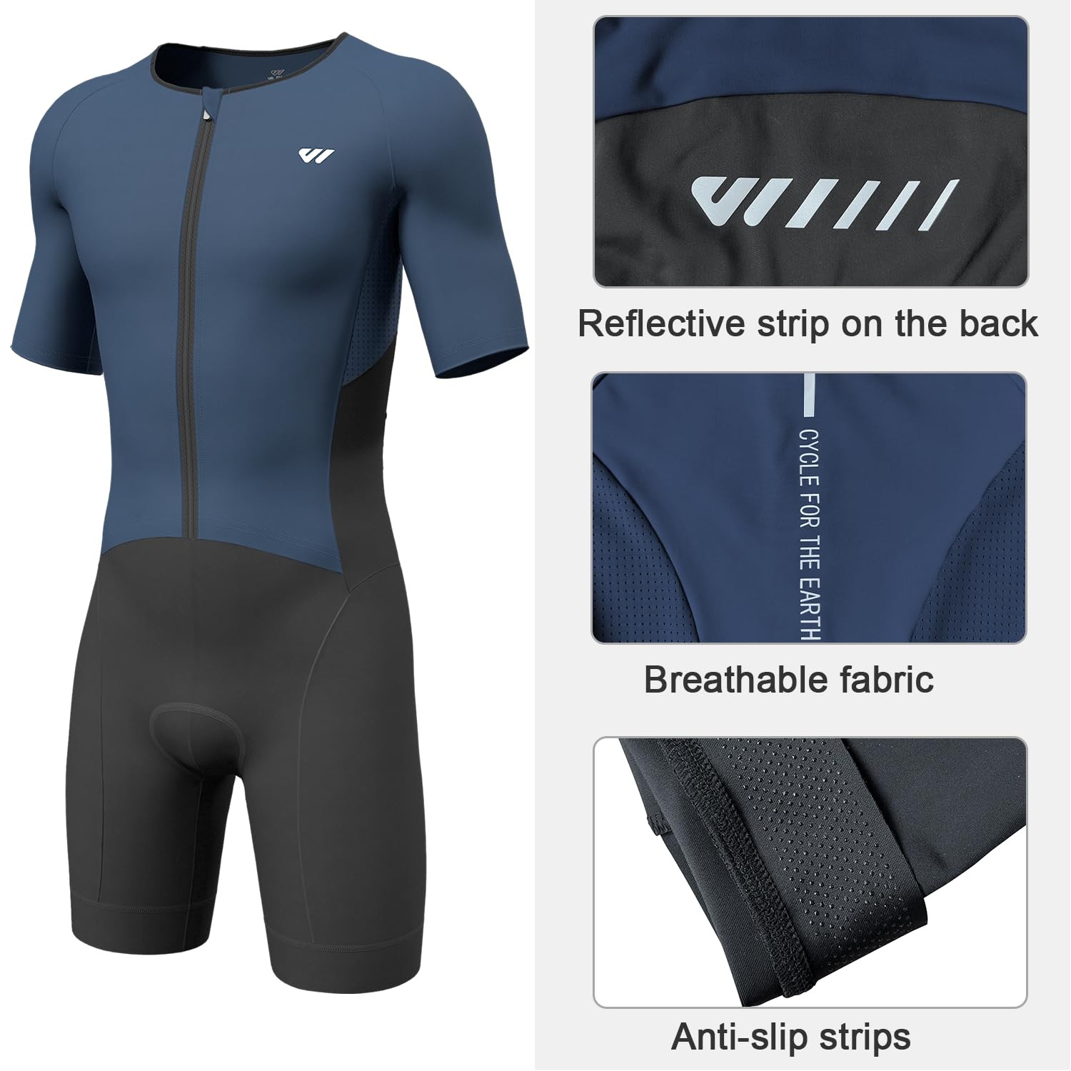 Mens Cycling Skinsuit Triathlon Tri Suit Short Sleeve One Piece Bike Gel Padded