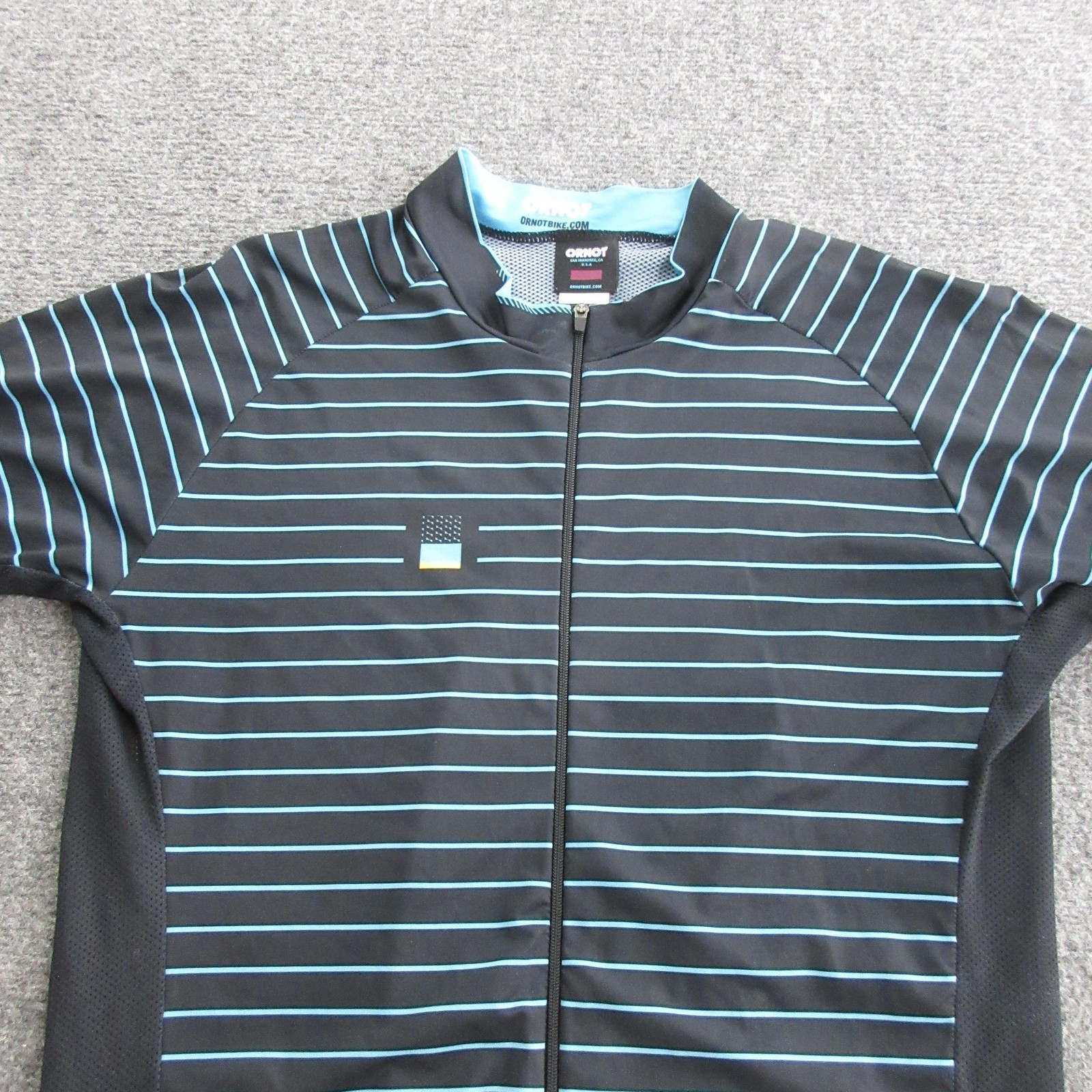 Ornot Cycling Jersey Mens Medium Black Blue Full Zip Short Sleeve Made USA Bike