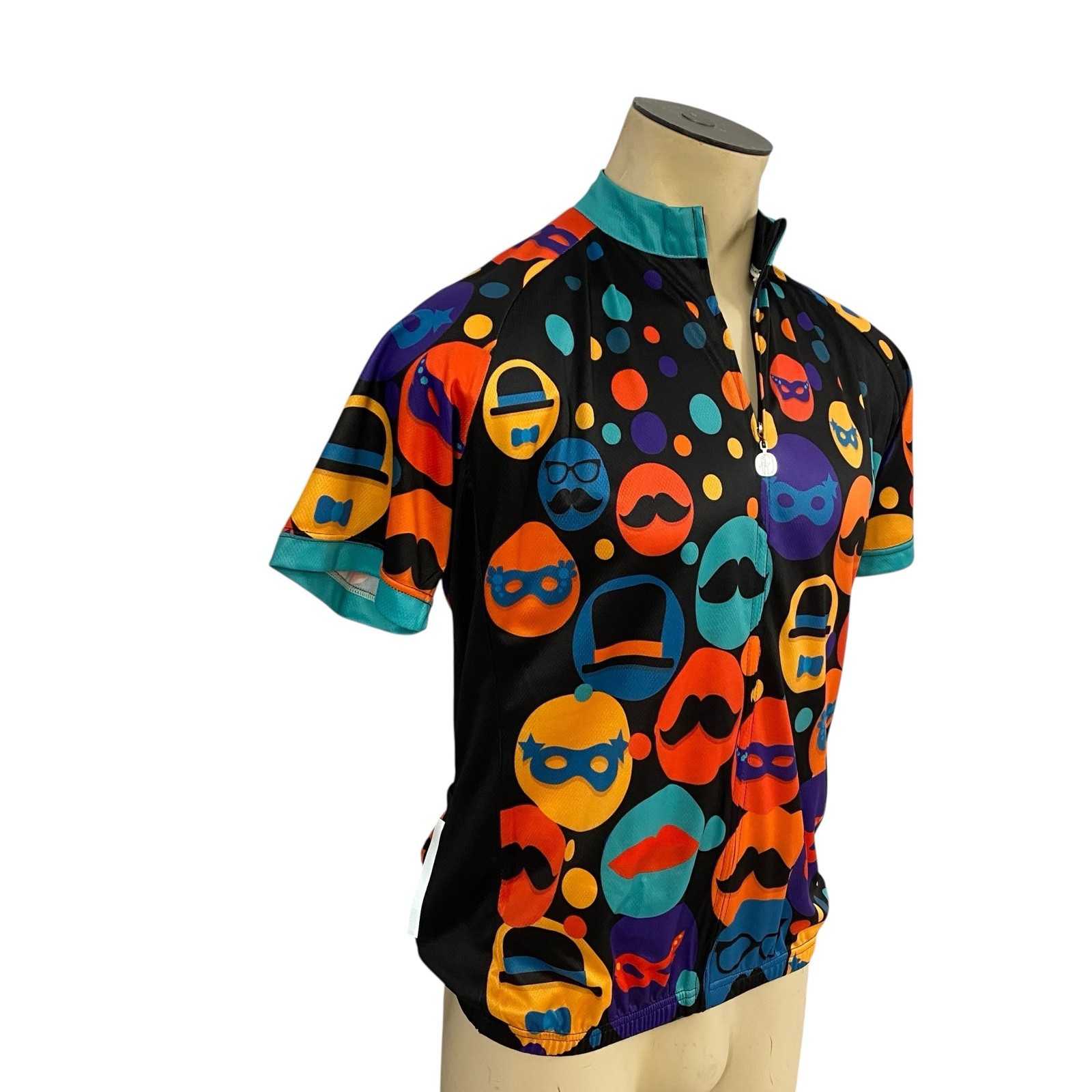 Ilpaladino Cycling Jersey Womens XL Mustache Hat Full Zip Pockets Short Sleeve