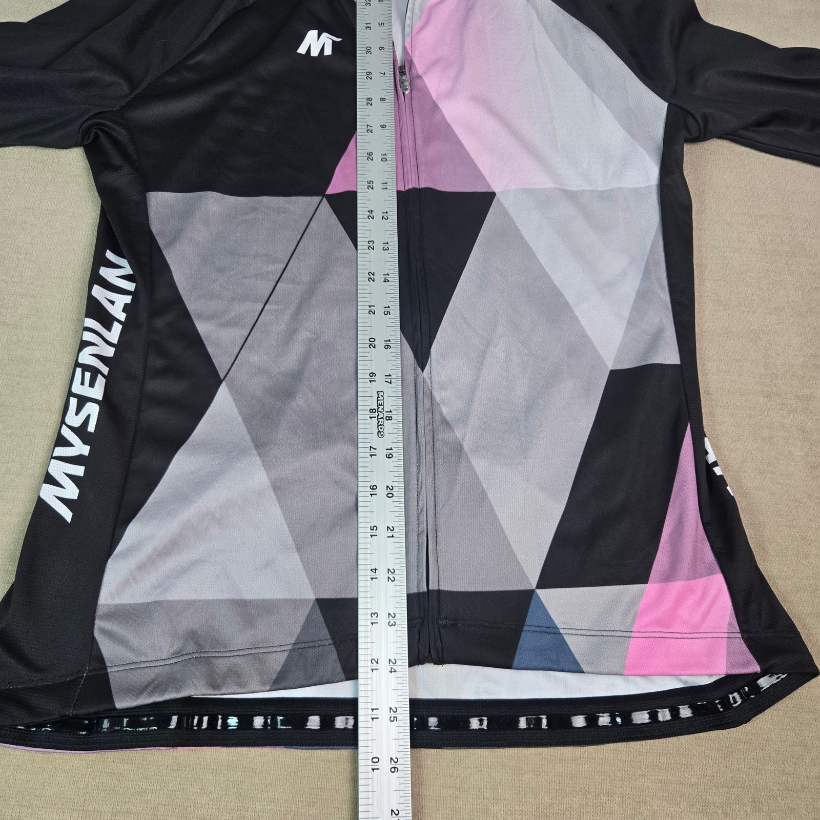 MYSENLAN Women’s Cycling Jersey Full zip Race Cut XXL Geometric Pink Gray Black