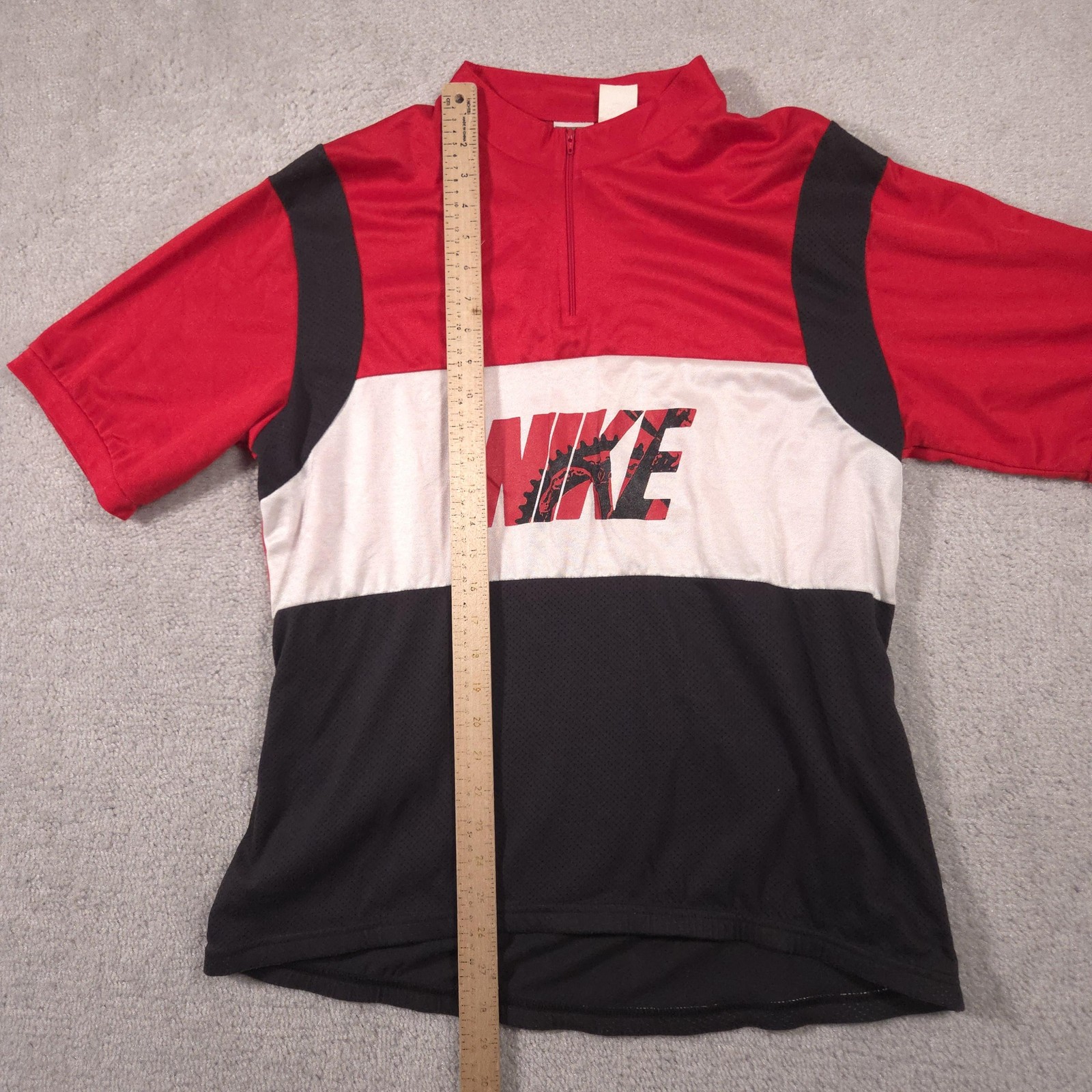Vintage Nike Cycling Jersey Shirt Mens Large Red Black 1/4 Zip Mesh Graphic 90s