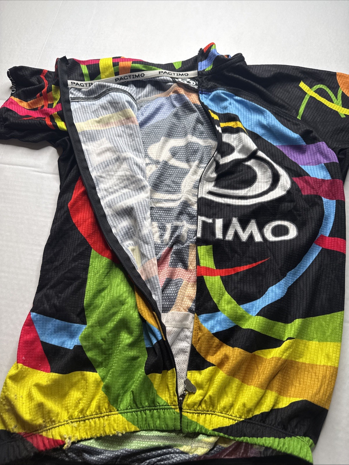 Pactimo Cycling Jersey Men Sz M Black Bright Multi Color Full Zip Short Sleeve