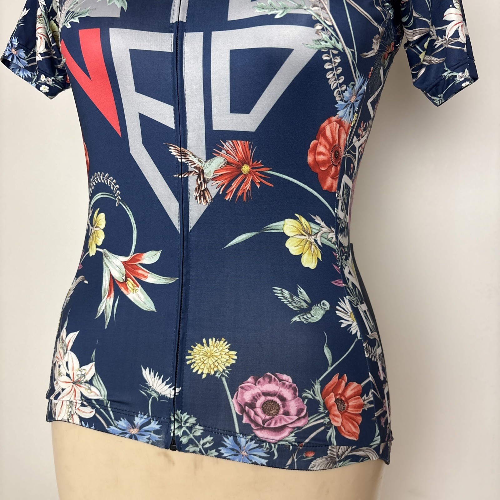 Ostroy NYC Velo Womens XXS Cycling Jersey Blue Floral full zip