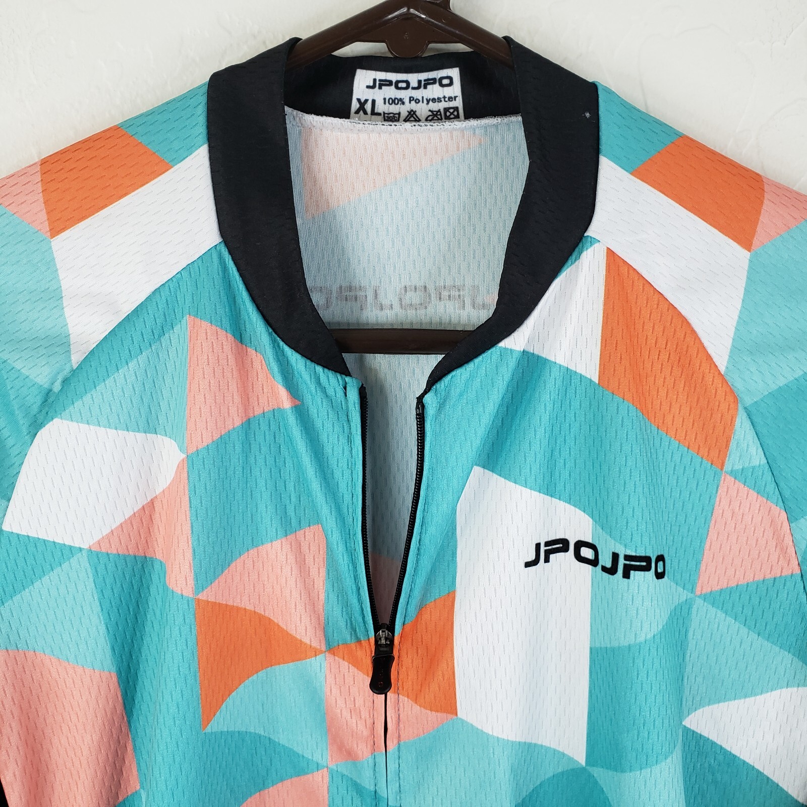 JPOJPO Cycling Jersey Womens Size XL Teal Colorful Block Full Zip Stretch Jersey