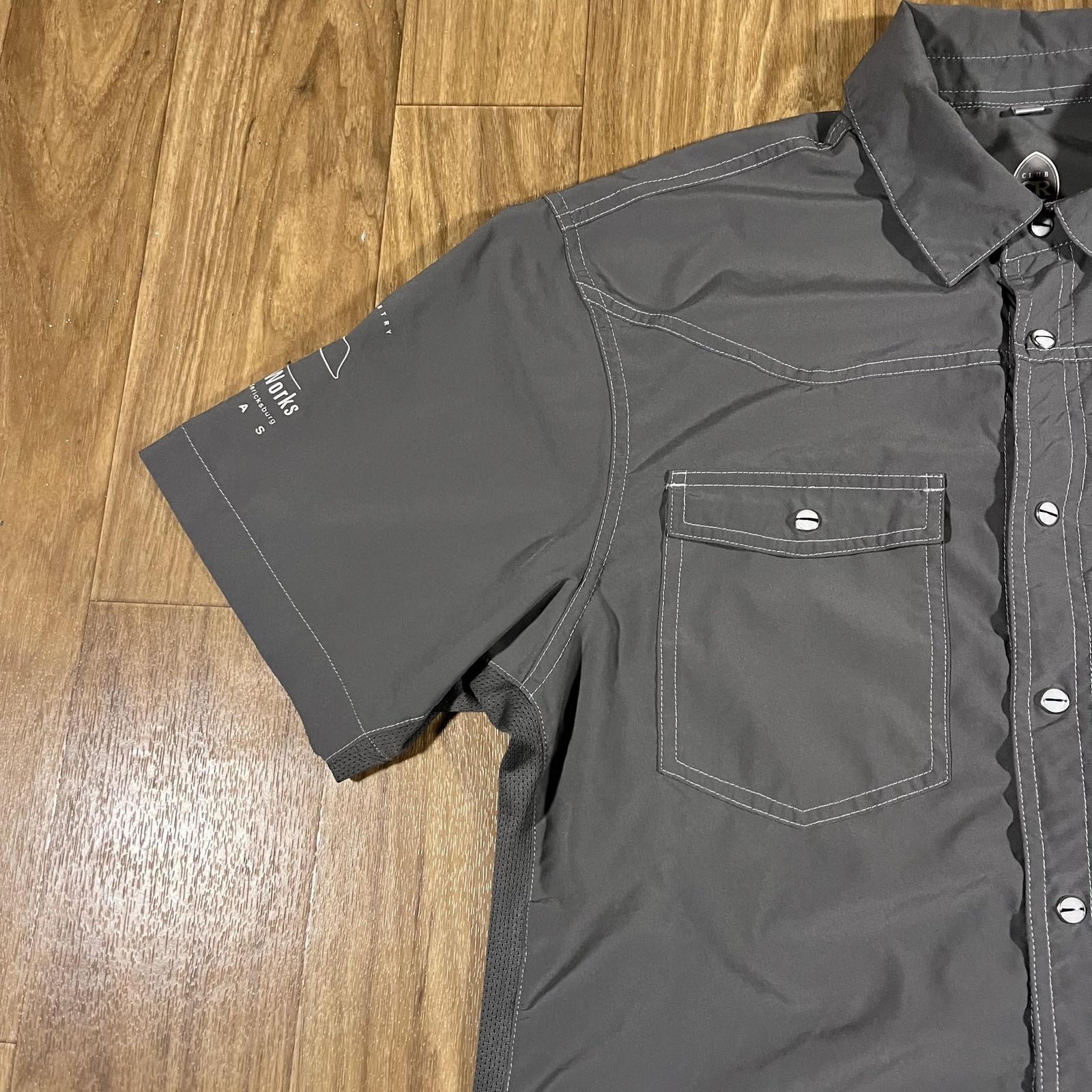 Club Ride Cycling Shirt Mens M Gray Snap Front Hill Country Bicycle Works Texas