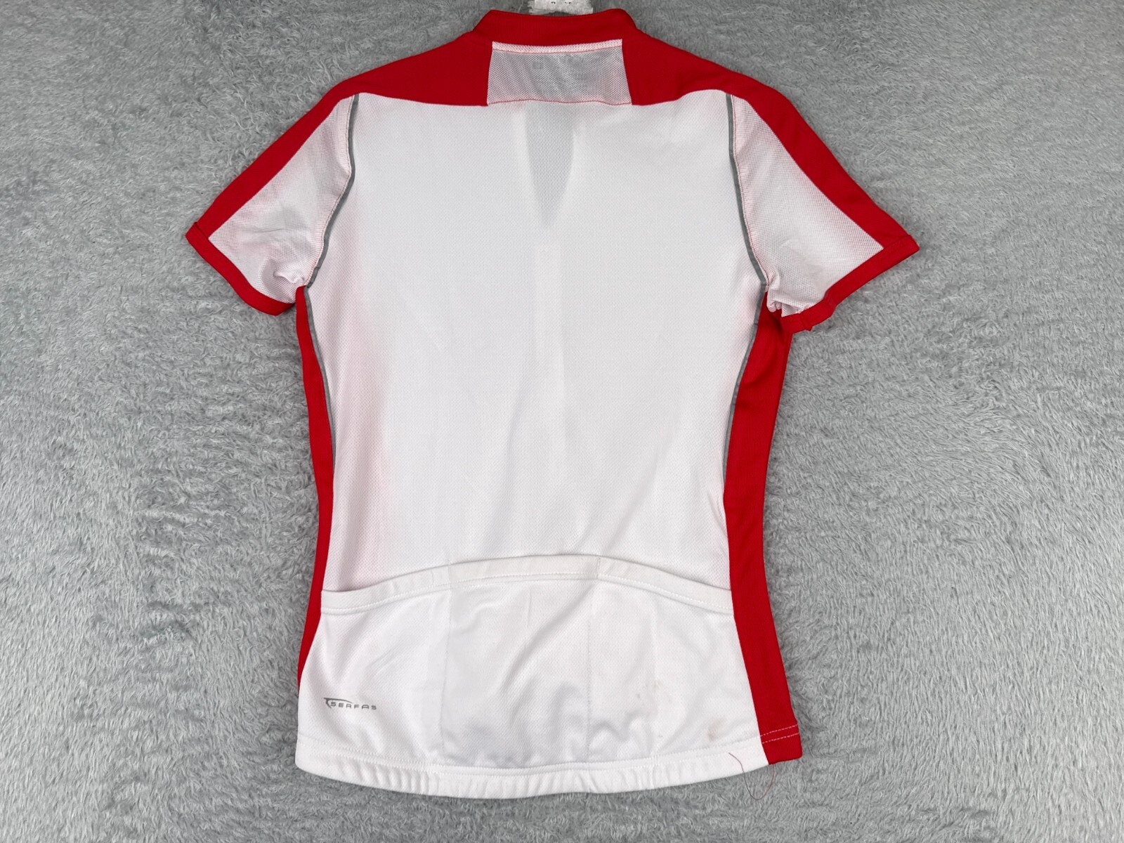 Serfas Cycling Jersey Womens Medium Red White 1/2 Zip Polyester Mesh Pockets