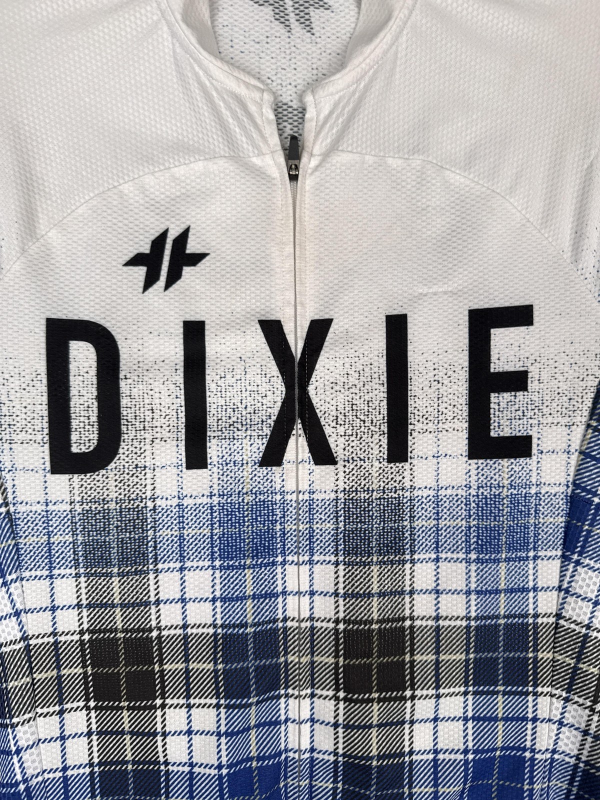 Hyperthreads Cycling Jersey Mens Medium Dixie Flyers Blue Plaid 1/4 Zip Pockets