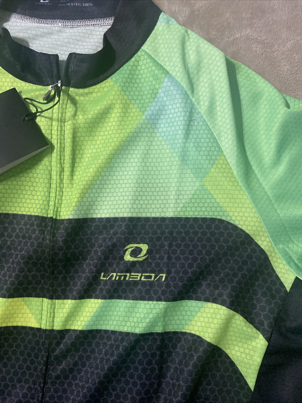 Lameda Men’s XL Cycling Jersey Short Sleeve Shirt Full Zip Black Green High Vis