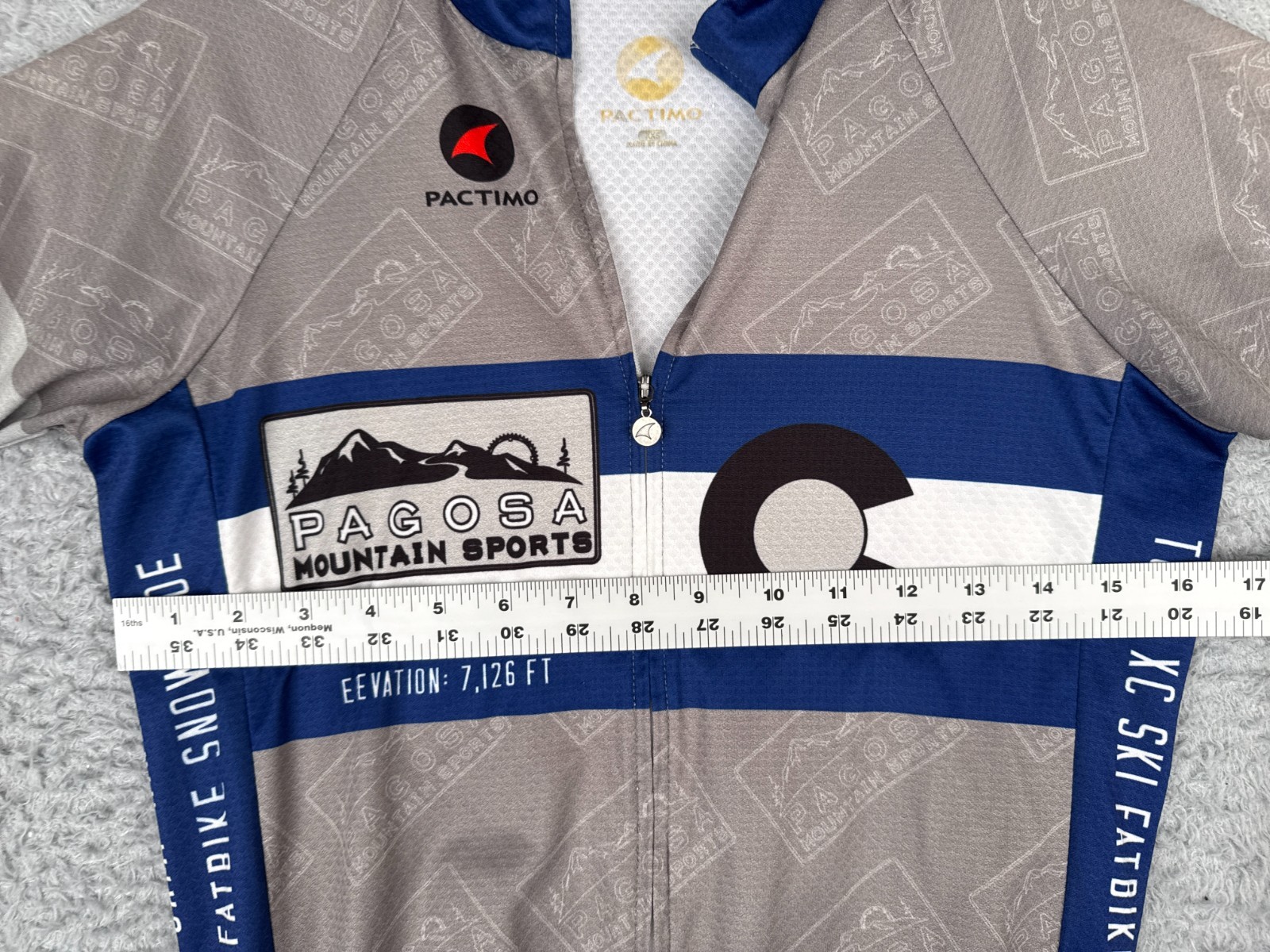 Pactimo Cycling Jersey Mens 2XS XXS Gray Blue Full Zip Short Sleeve Pagosa