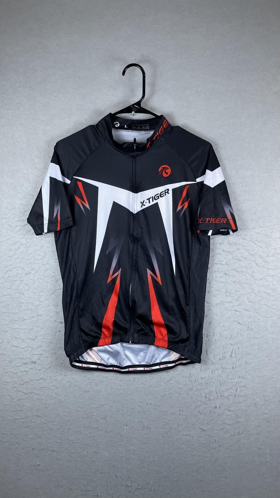 X-TIGER Cycling Jersey Mens Large Black Red Full Zip Short Sleeve Bike Top