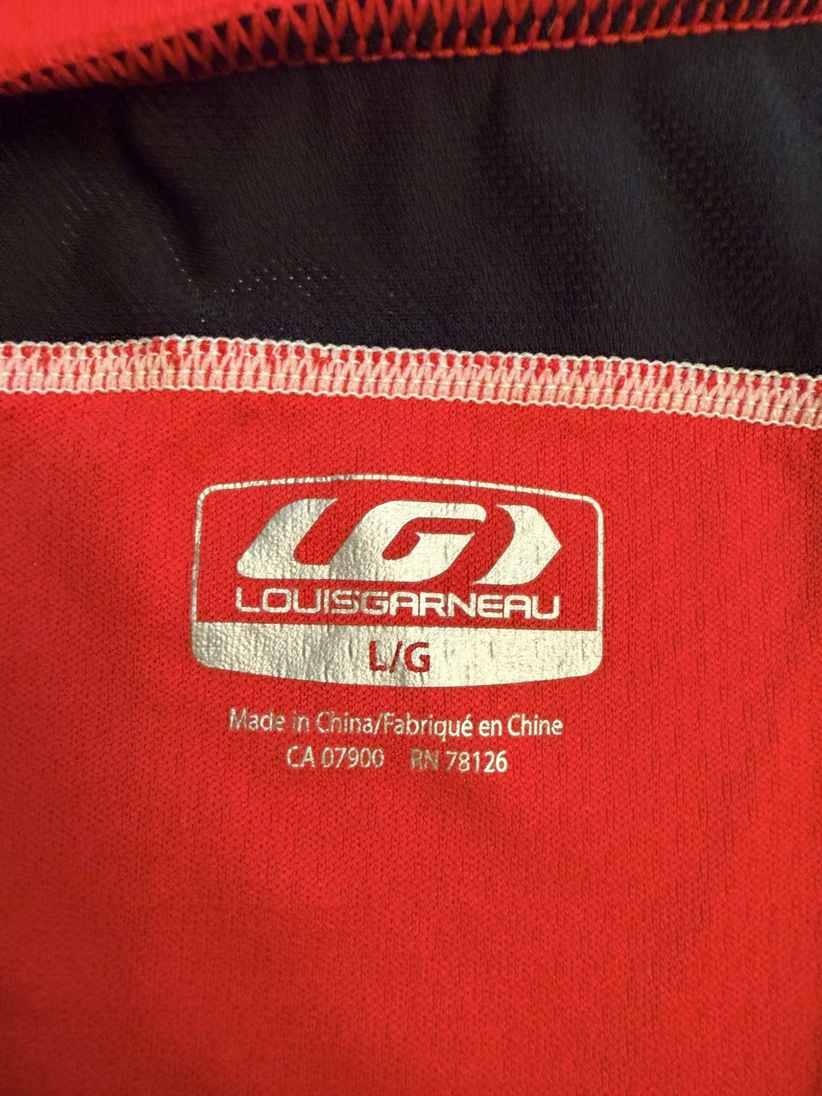 Louis Garneau Cycling Jersey Adult Large Red White Black Full Zip Rear Pockets