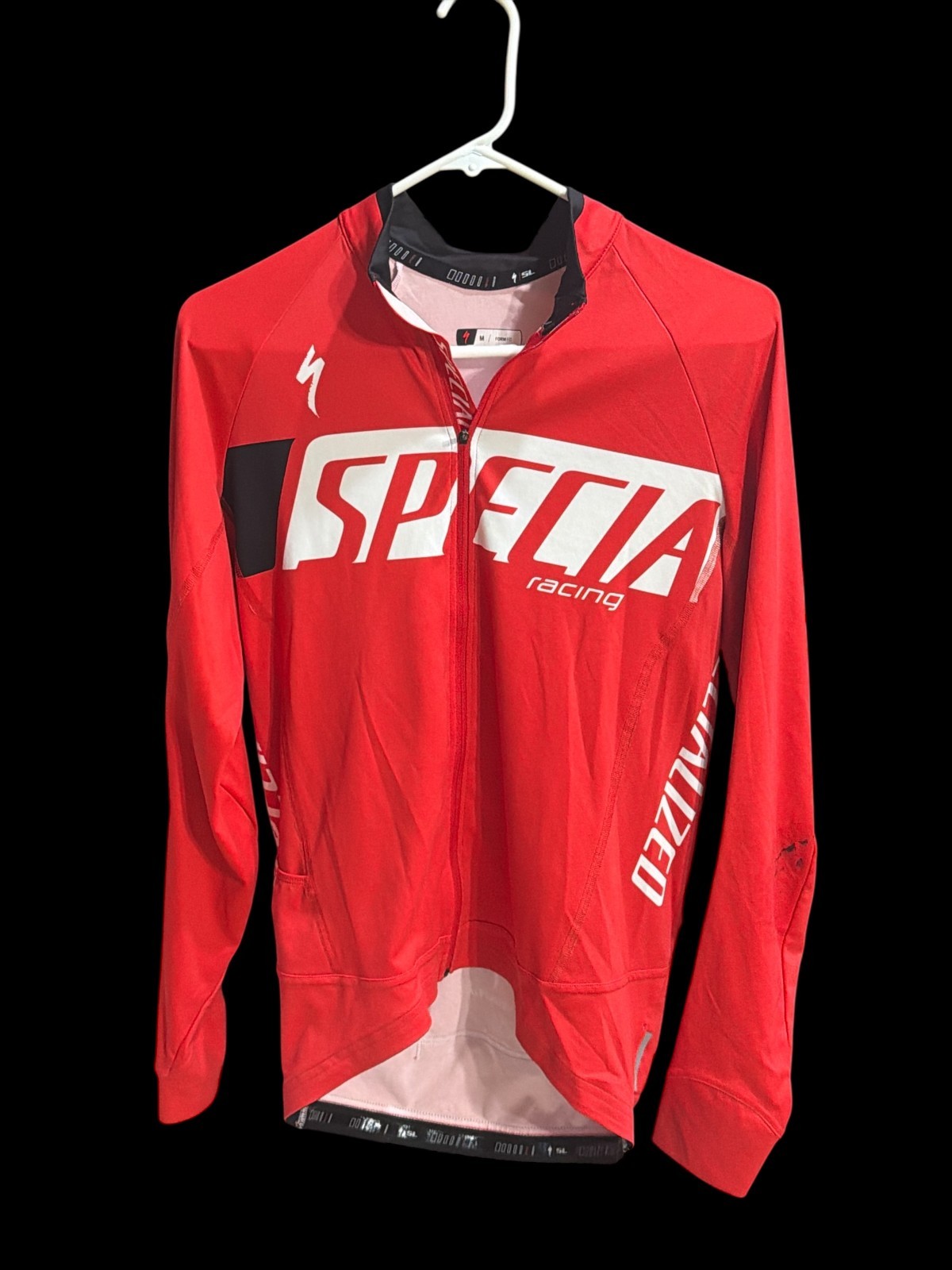 Specialized racing bicycle long sleeve shirt with back pockets size M READ stain