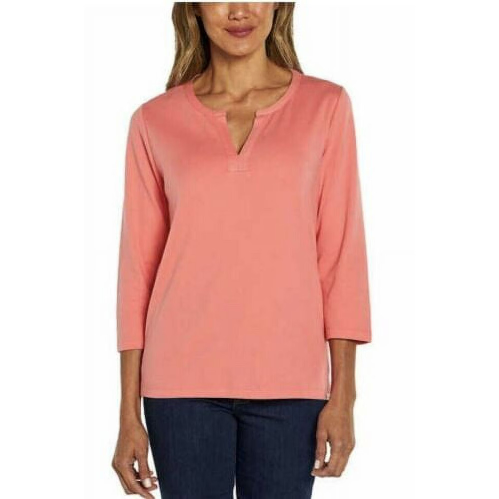 Orvis Ladies’ 3/4 Sleeve Pima Pink Cotton Tee with Side Slits Size XL