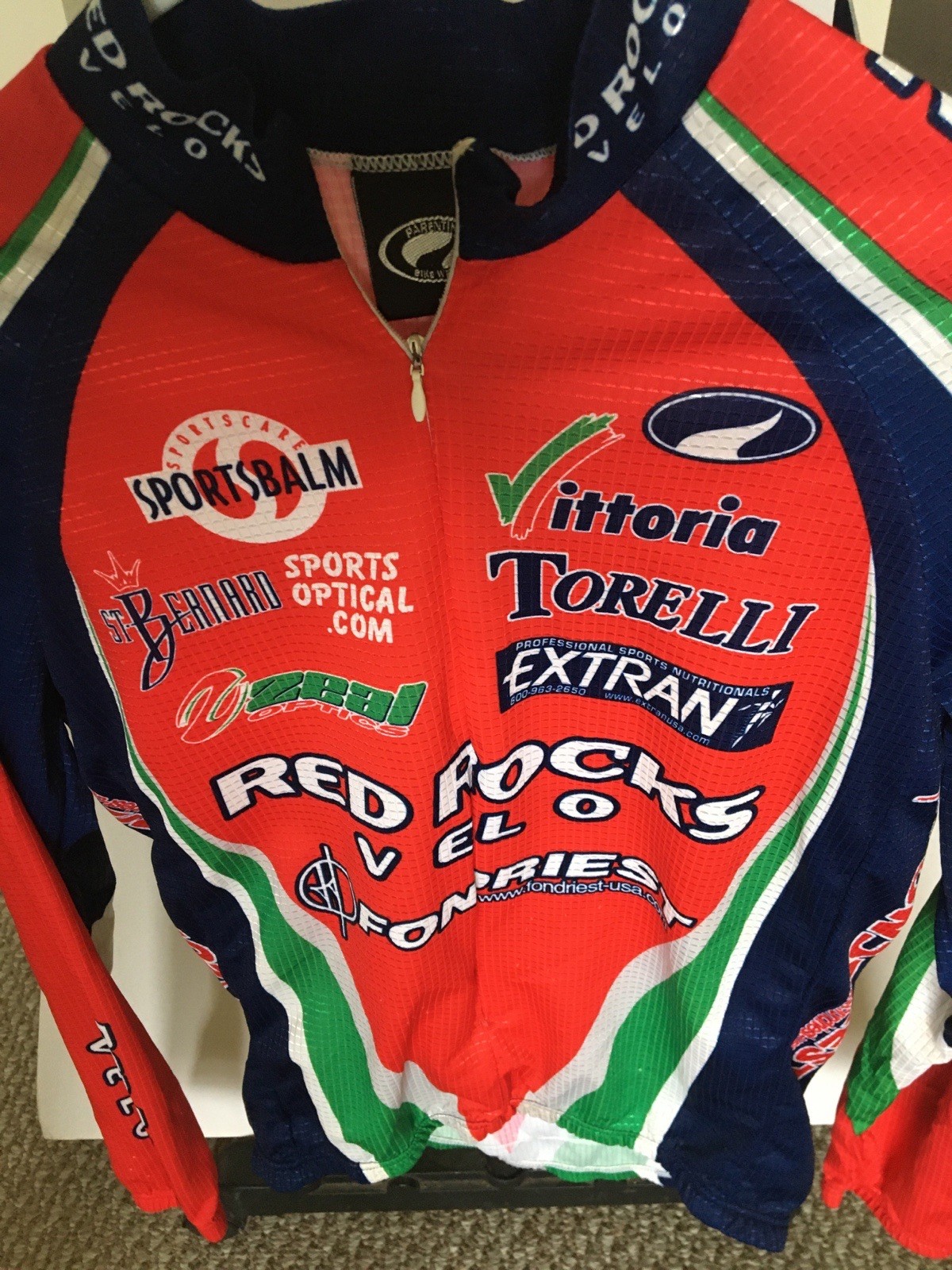 Cycling Shirt Jersey Red Rocks Velo Polyester Zipper Front Italy Large Parentini