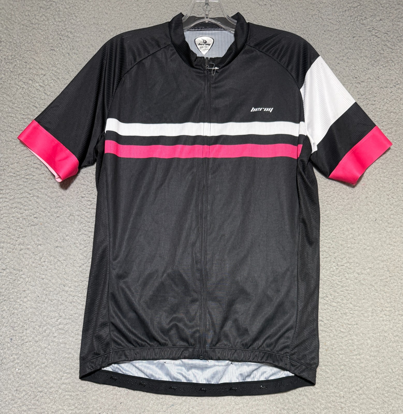 Beroy Cycling Jersey Womens XL Black White Pink Full Zip Short Sleeve