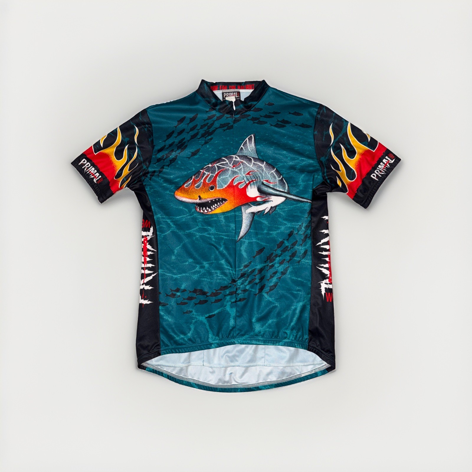 Primal Wear Cycling Jersey Men’s XL Coolmax Shark Flames Made In USA Vintage