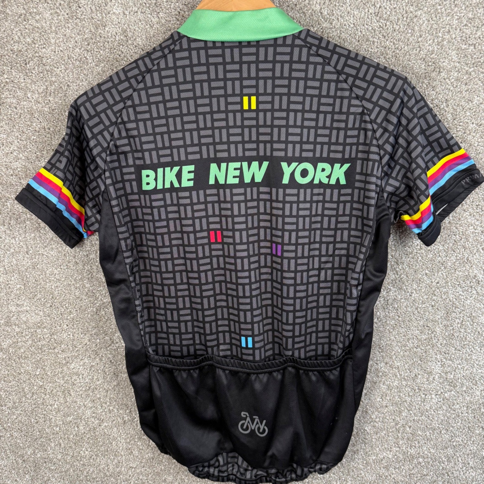 Primal Wear Mens Medium Bike New York Cycling Jersey Black Gray Green Full Zip