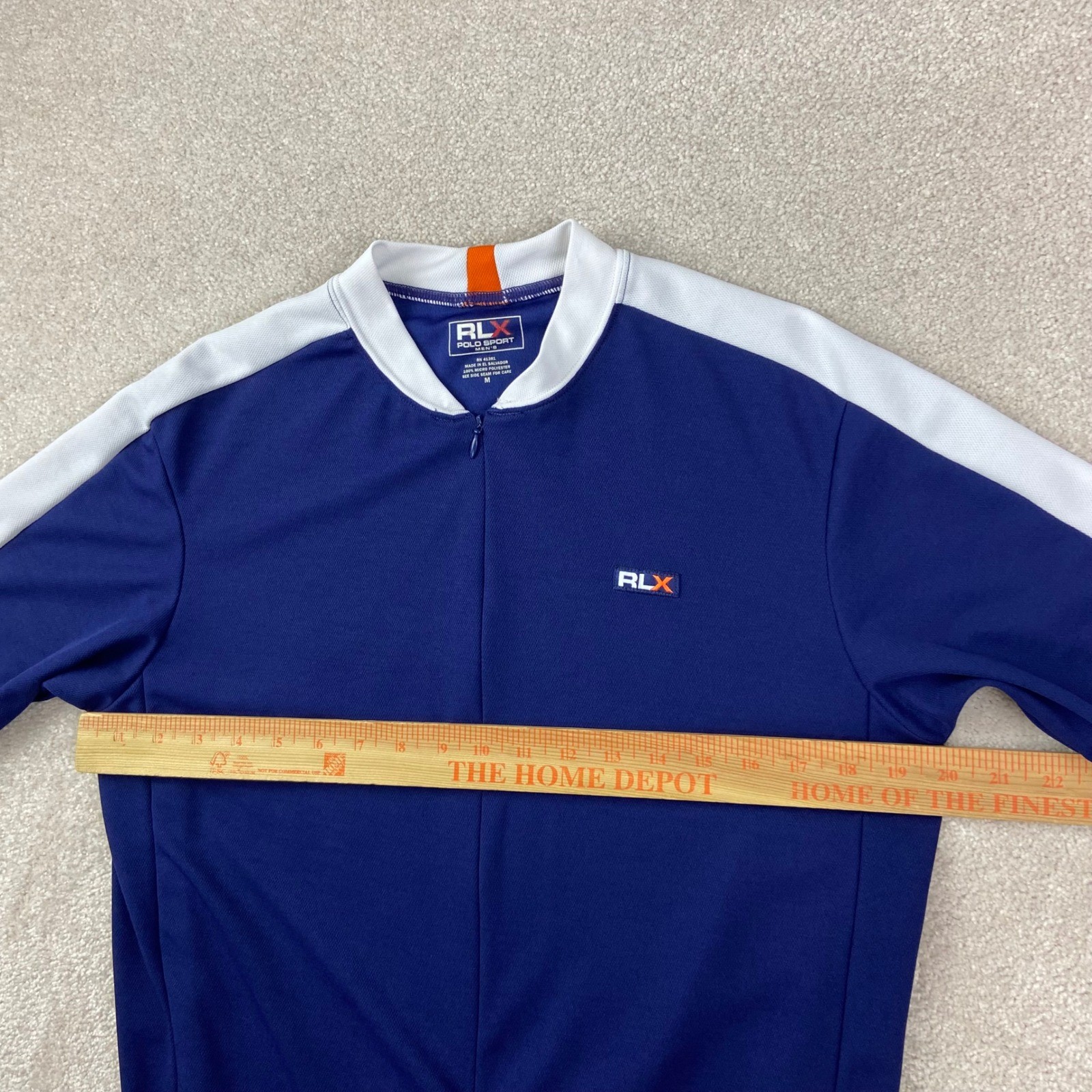 RLX Polo Sport Cycling Jersey Mens Medium Blue White Quarter Zip Bike Shirt