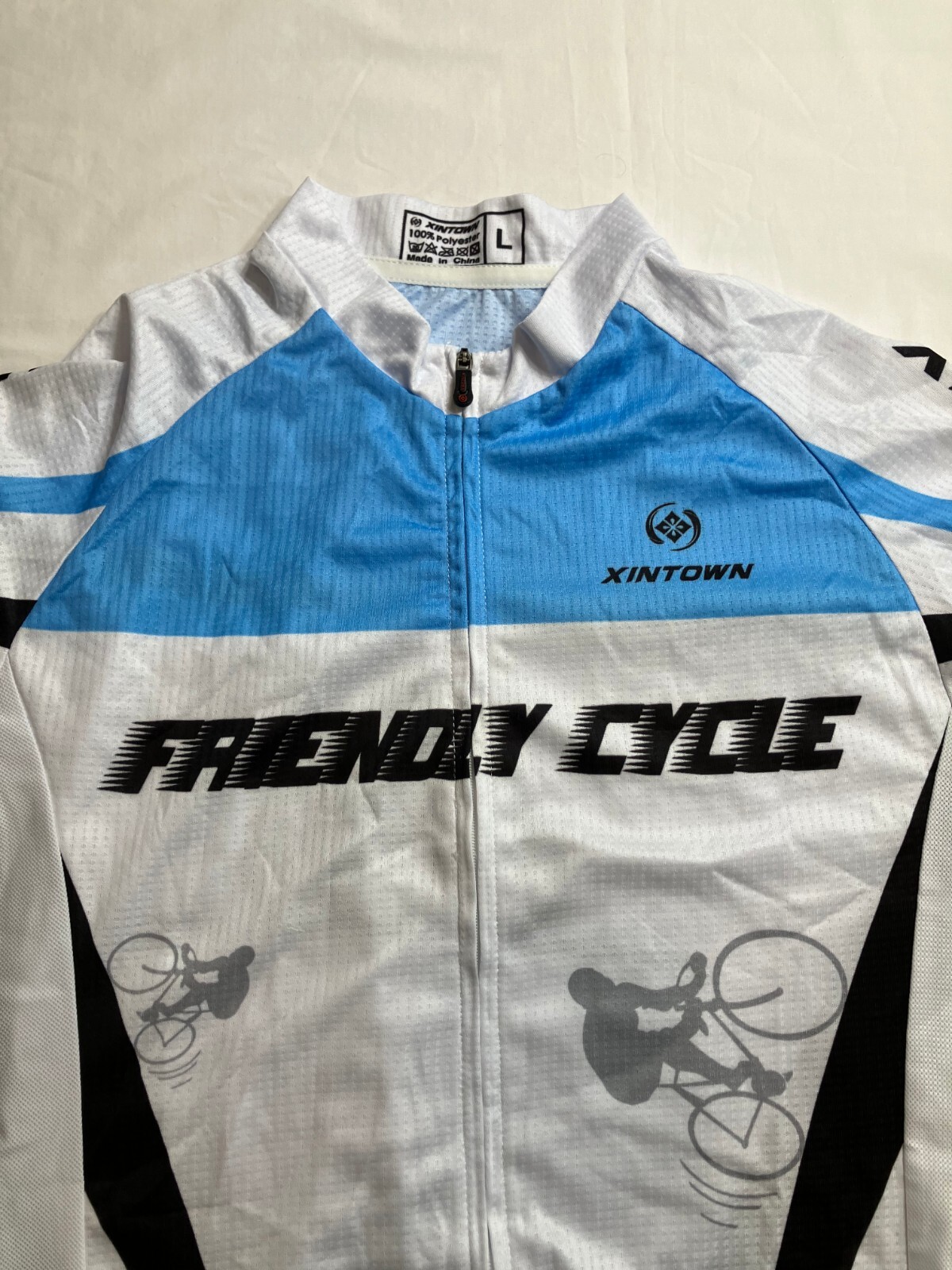 Xintown Bike Rider Jersey, Men’s Large Blue & White Elastic Bottom