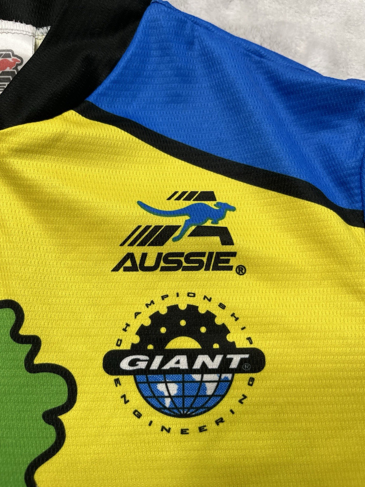 VTG Aussie Cycling Jersey Men Medium Yellow Rays Bike Shop Logo Back Pockets