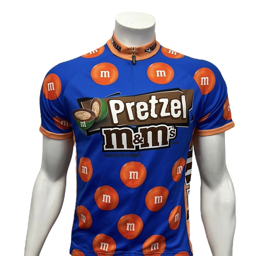 V-Gear Pretzel M&M Candies Race Cut Blue Orange Cycling Jersey Adult Medium EUC
