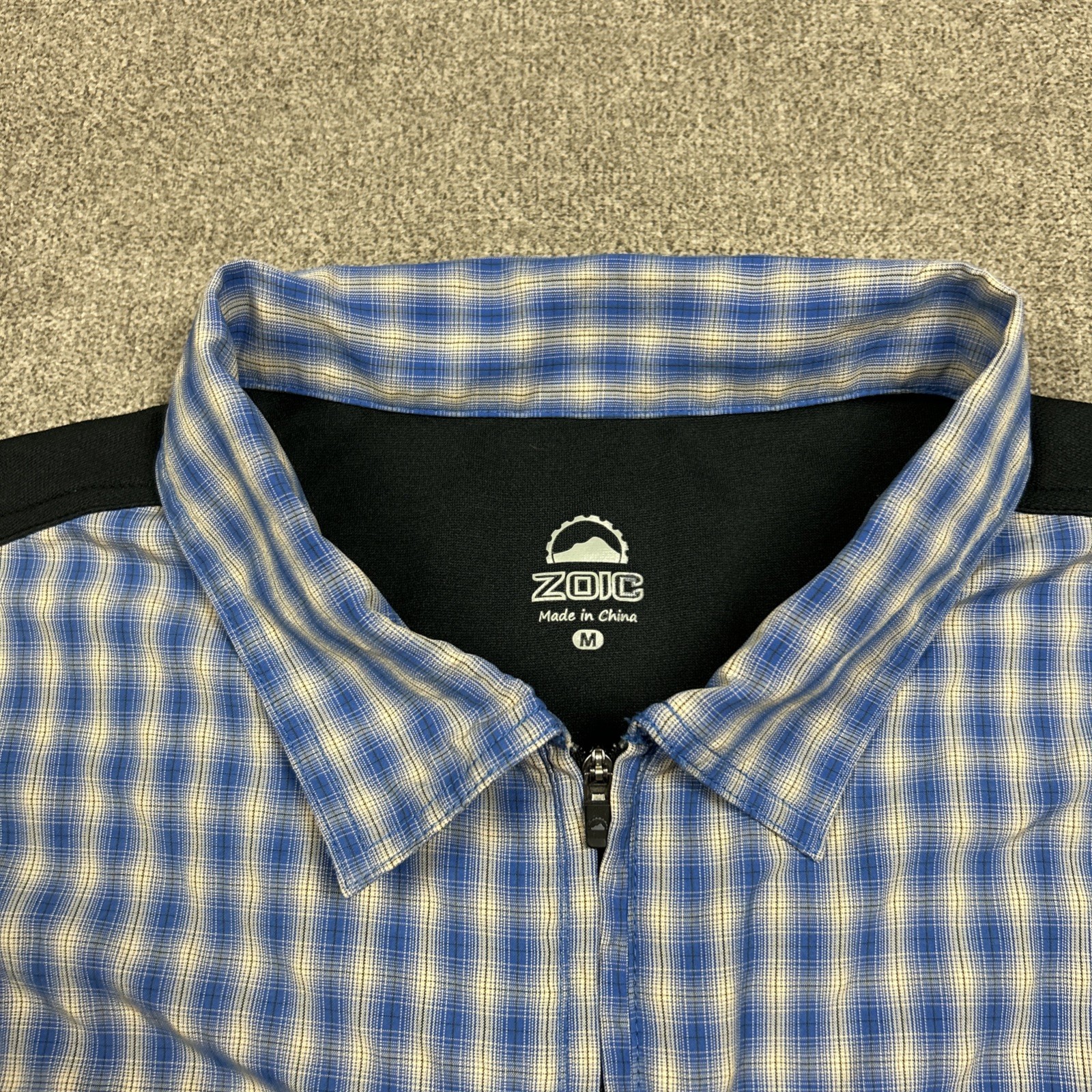 Zoic Cycling Shirt Mens Medium Blue Plaid 1/4 Zip Mountain Bike Polo Pockets
