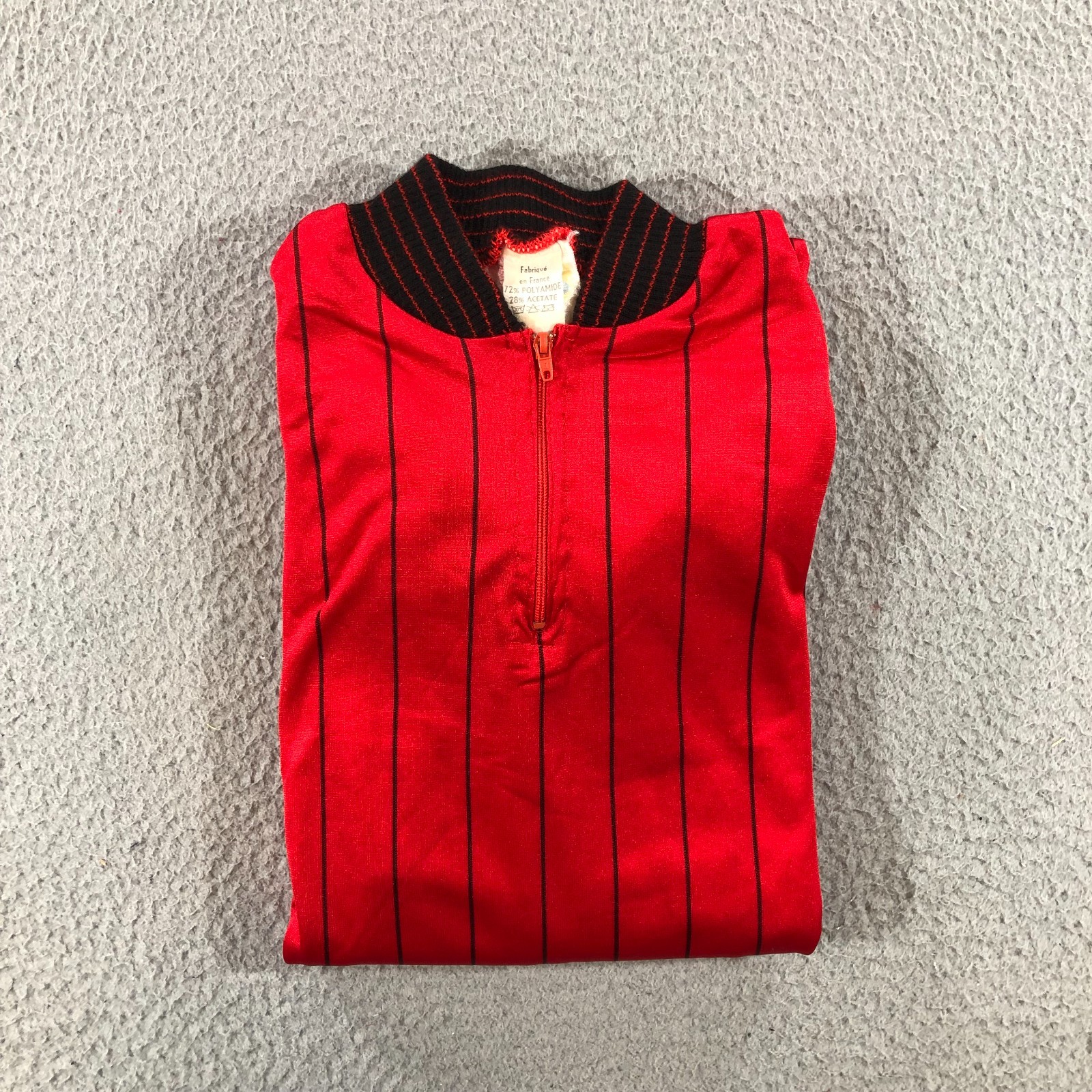 vtg tour de france bike jersey mens m red pin stripes long sleeve cooling pocket
