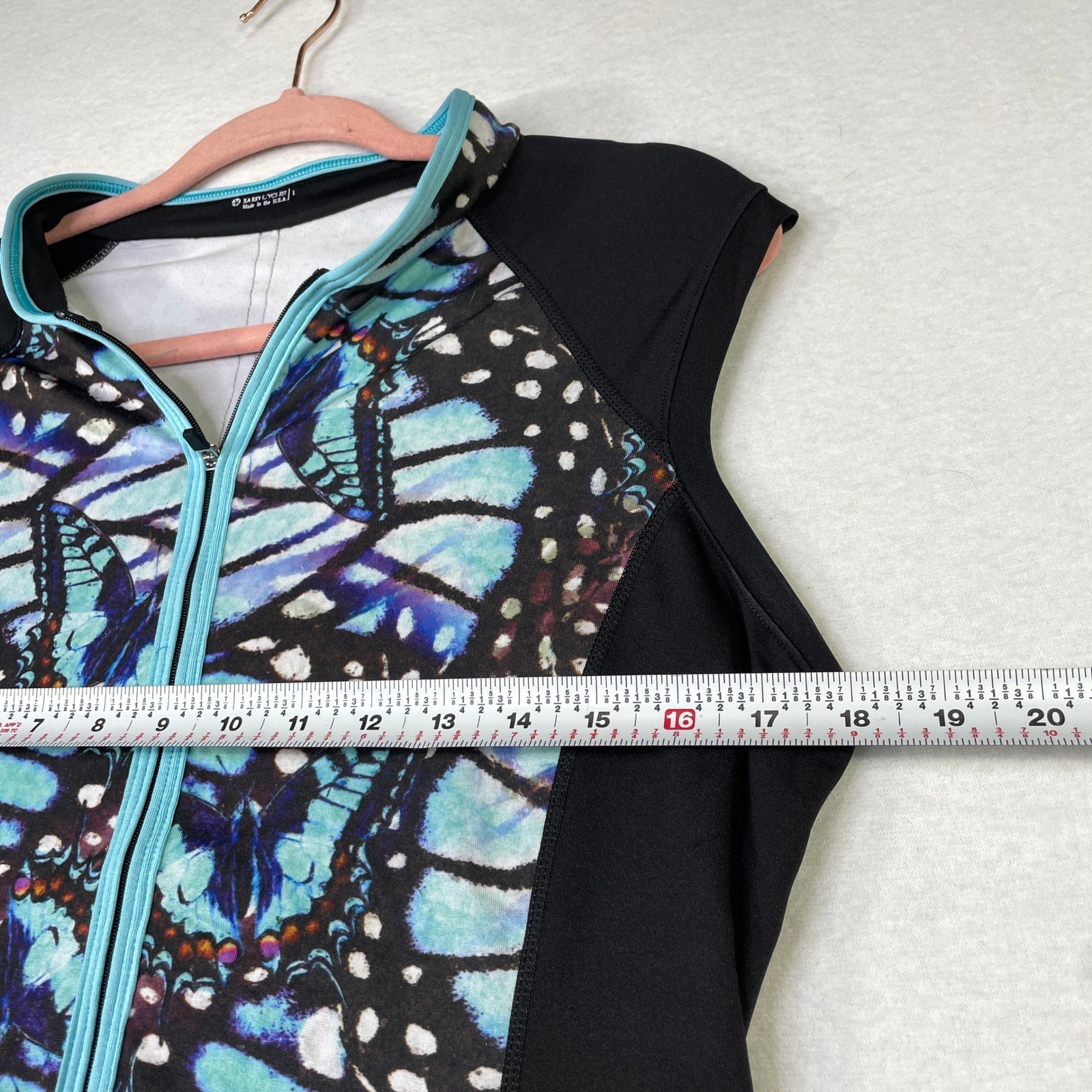 Sassy Cyclist Womens Sleeveless Cycling Jersey Blue Butterfly Print Full Zip L
