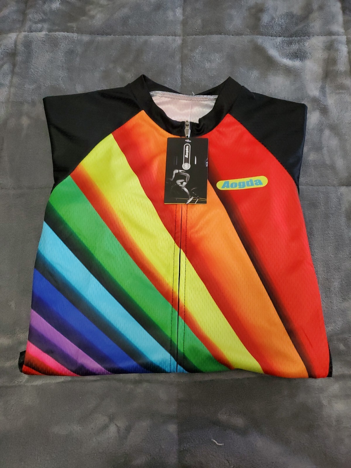 NEW: Aogda RAINBOW Lightweight Full-Zip Cycling Shirt Jersey Mesh Sides Small
