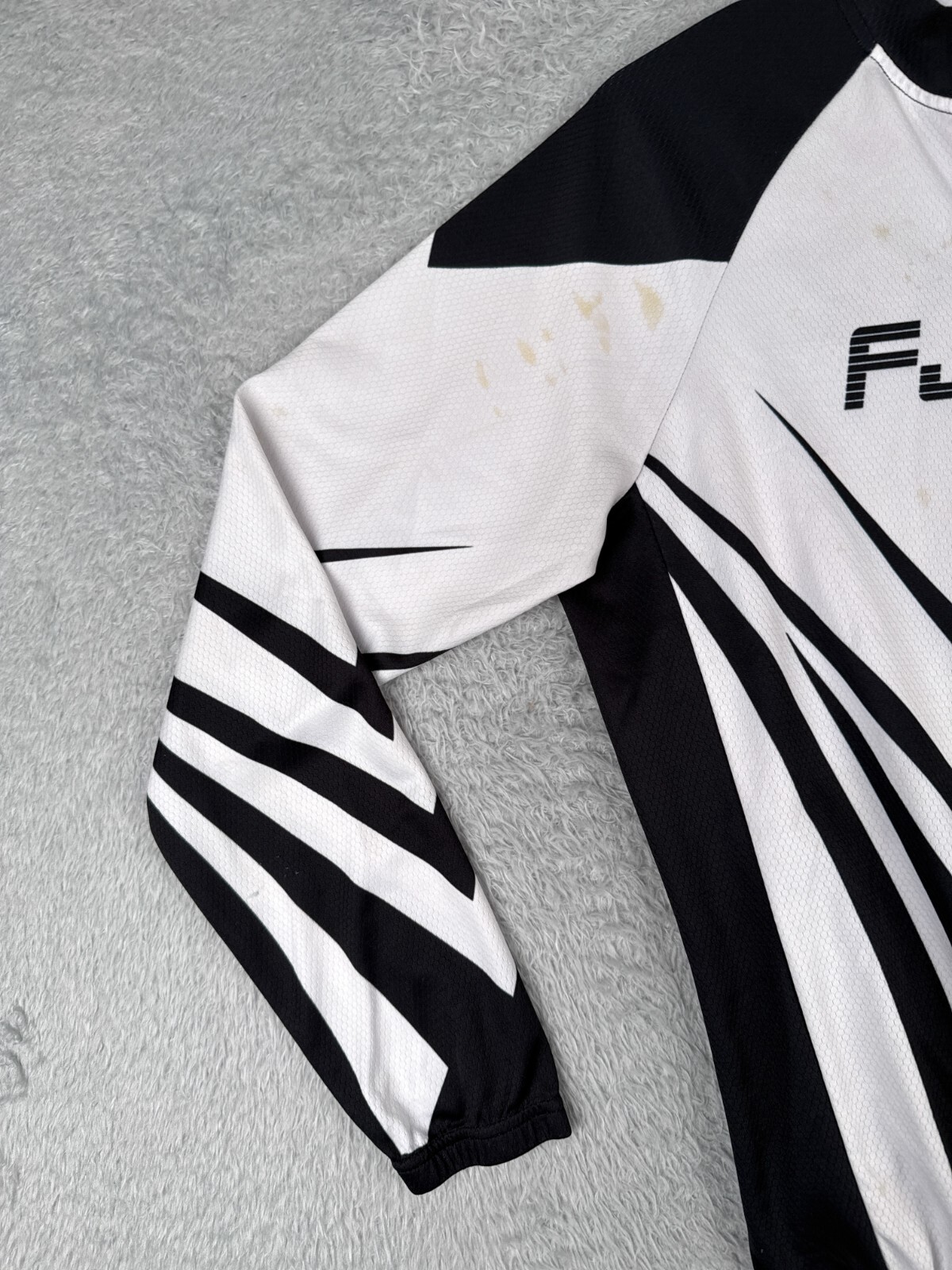 FJQXZ Cycling Jersey Mens Large Black White Long Sleeve Full Zip 100% Polyester