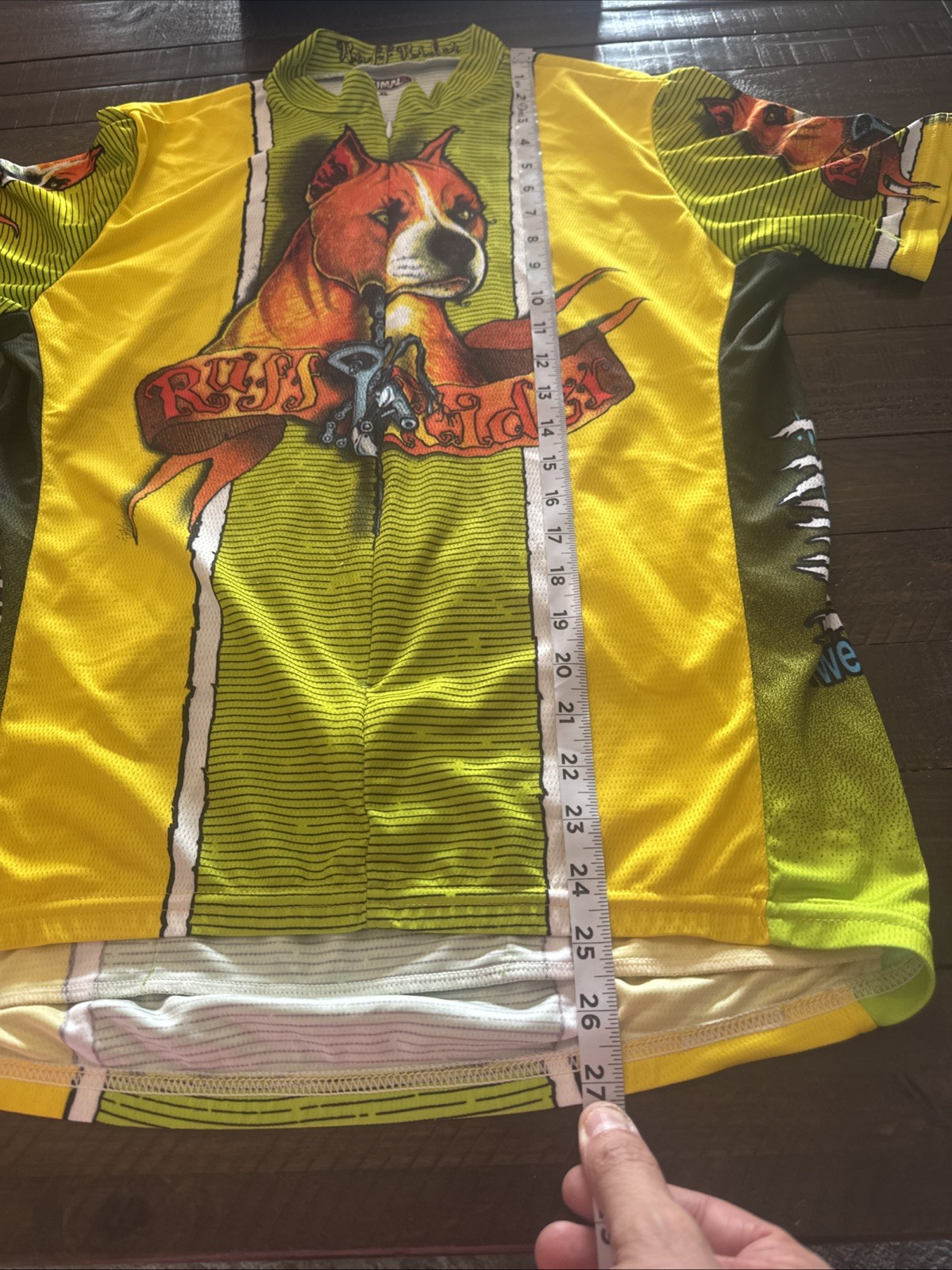 Primal Wear Ruff Rider Cycling Jersey Womens Large Pit Bull Dog Yellow Green XL
