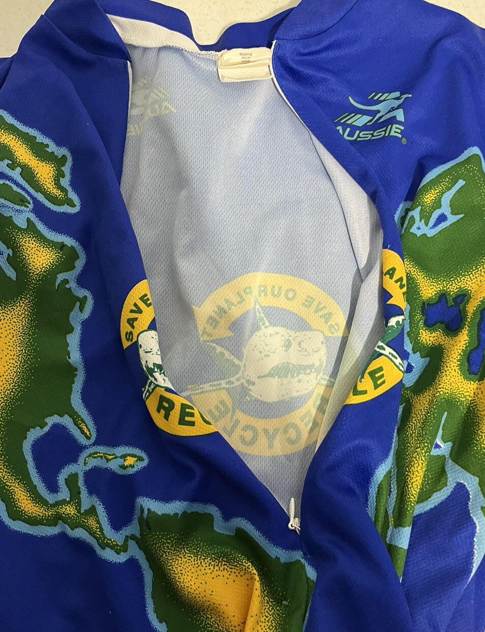 Aussie Half Zip Cycling Jersey World Map Recycle Men’s Large Vtg USA Distressed