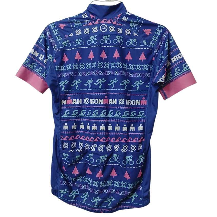 Zoot Ironman Cycling Jersey Womens Medium Holiday Short Sleeve Full Zip Web Mesh