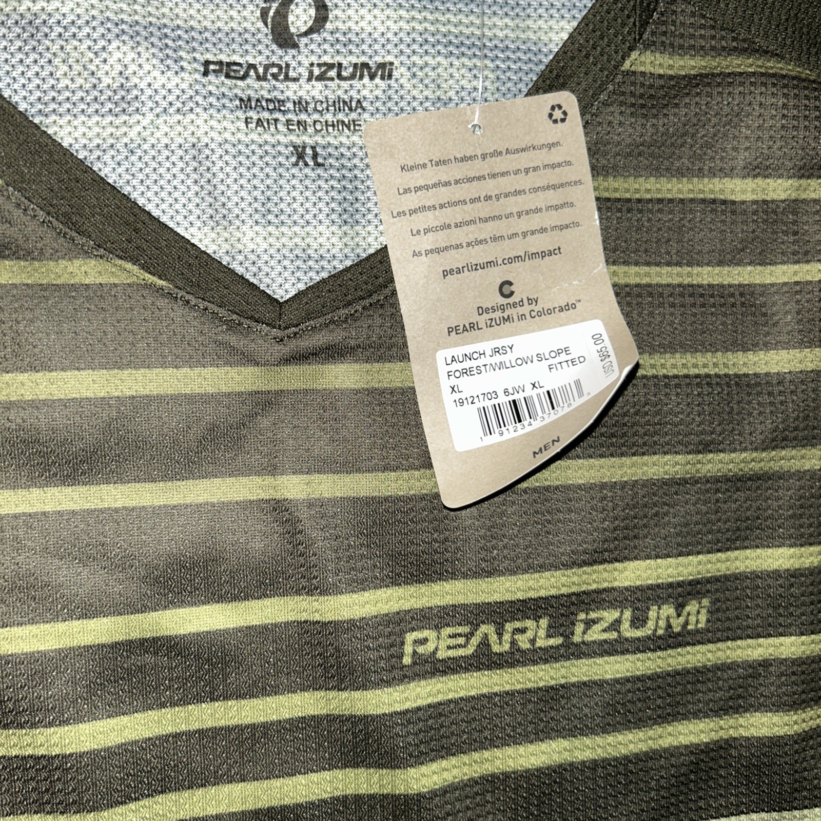 Pearl Izumi Green Striped Cycling Short Sleeve Mesh Pullover Shirt Men’s Size XL