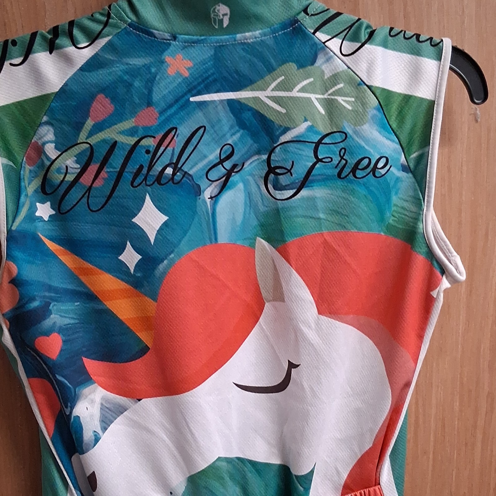 Wild & Free Unicorn Multicolor Cycling Jersey Unisex Sleeveless Full Zip Pockets