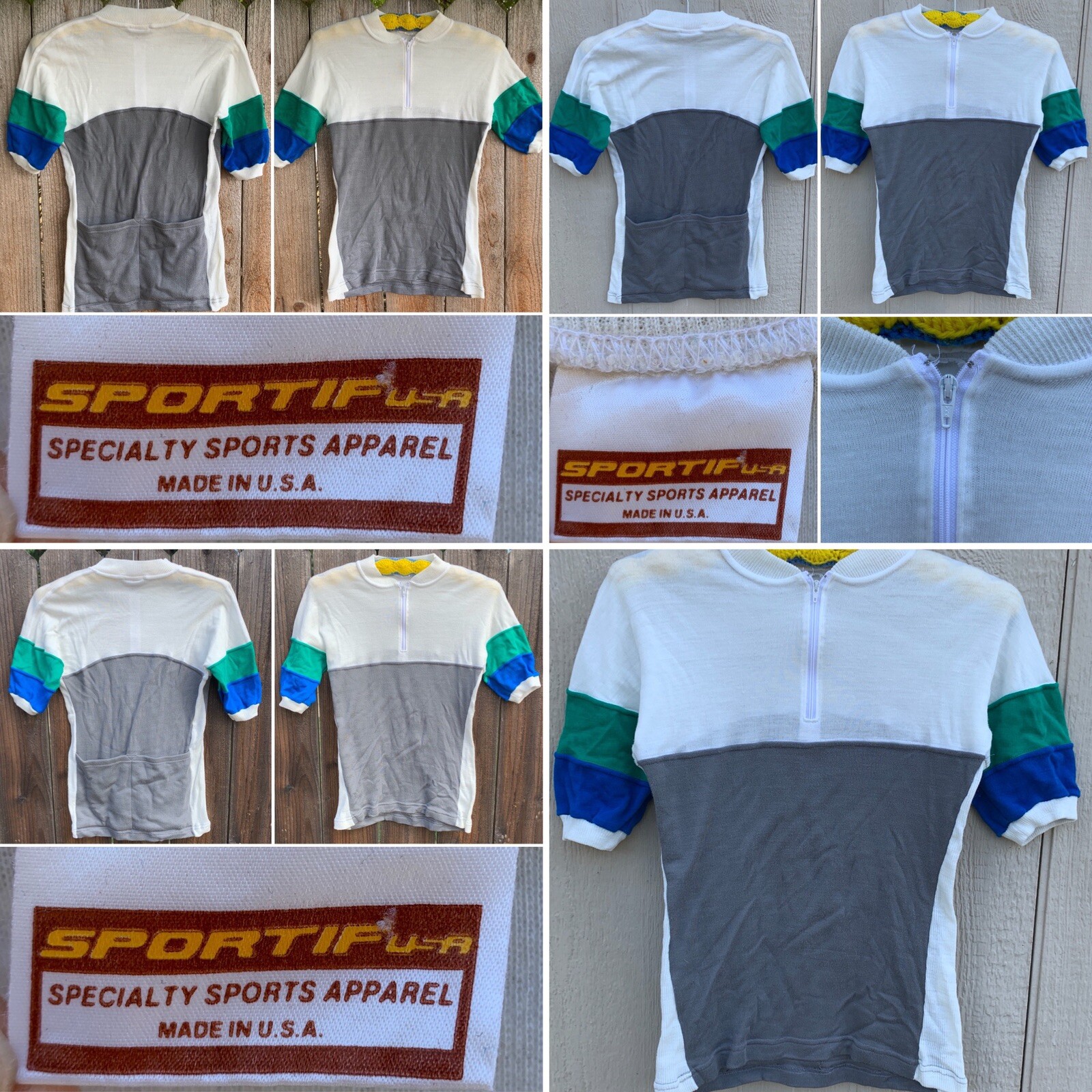 Vintage Sportif Cycling Jersey Color Block White Gray Blue Green XS or S ?